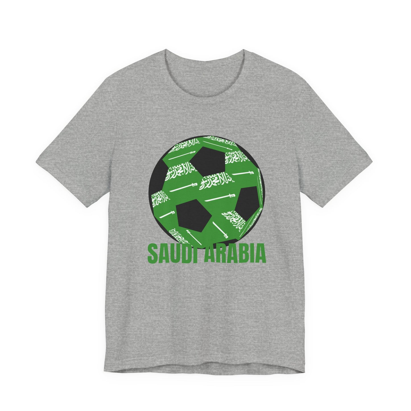 Saudi Arabia Fan Specialty Soccer Ball Design T Shirt — Green Text