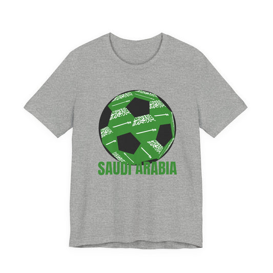 Saudi Arabia Fan Specialty Soccer Ball Design T Shirt — Green Text