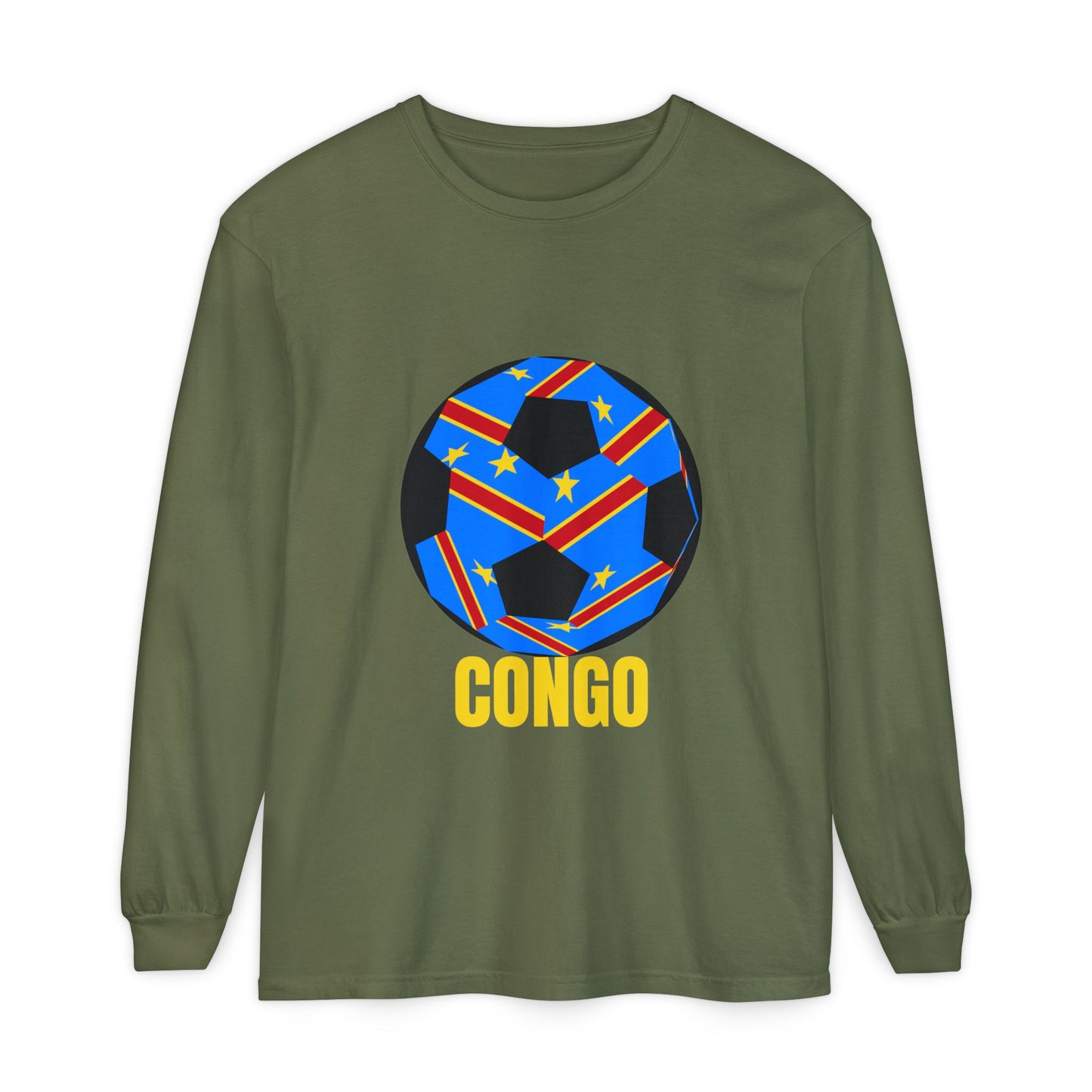 Congo Fan Specialty Soccer Ball Design T Shirt Yellow Text