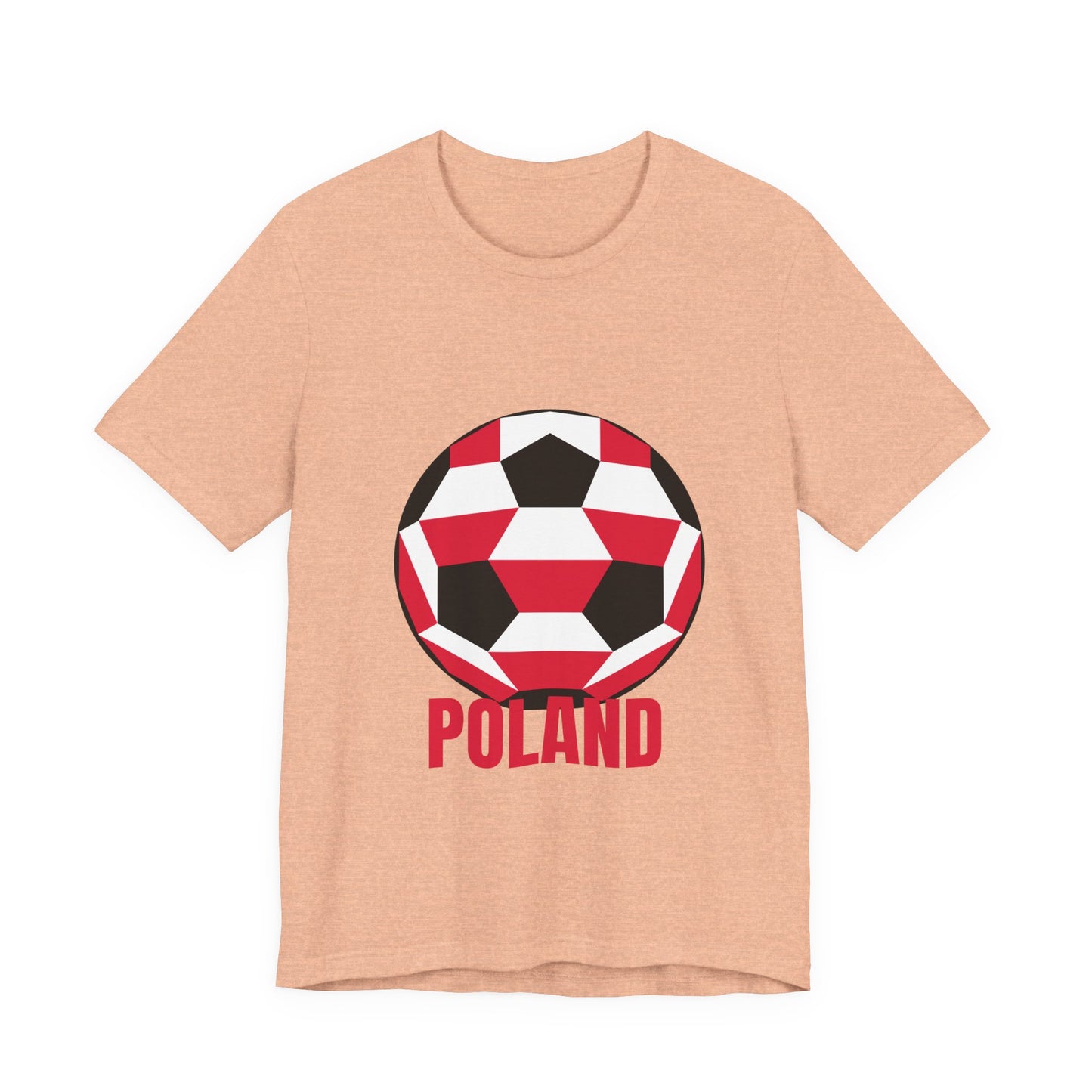 Poland Fan Specialty Soccer Ball Design T Shirt Red Text