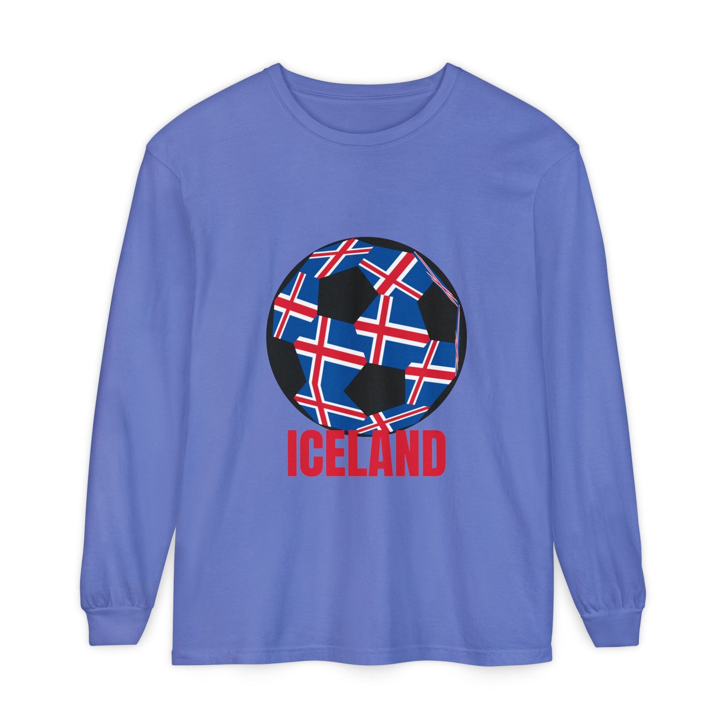 Iceland Fan Specialty Soccer Ball Design Long Sleeve Tee