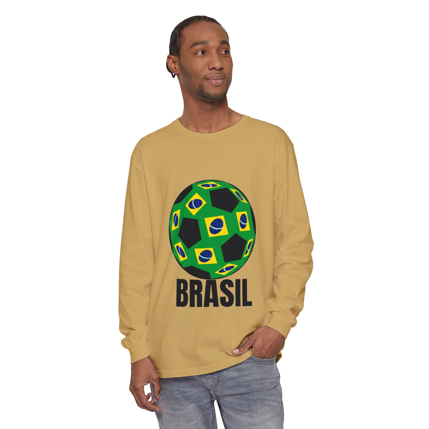 Brasil Fan Specialty Soccer Ball Design Long Sleeve T Shirt