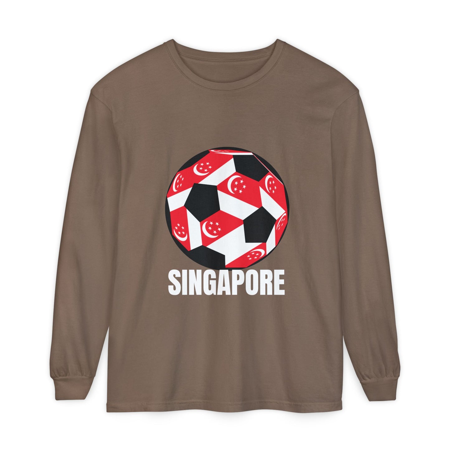 Singapore Fan Specialty Soccer Ball Design T ShirtLong Sleeve Tee White Text