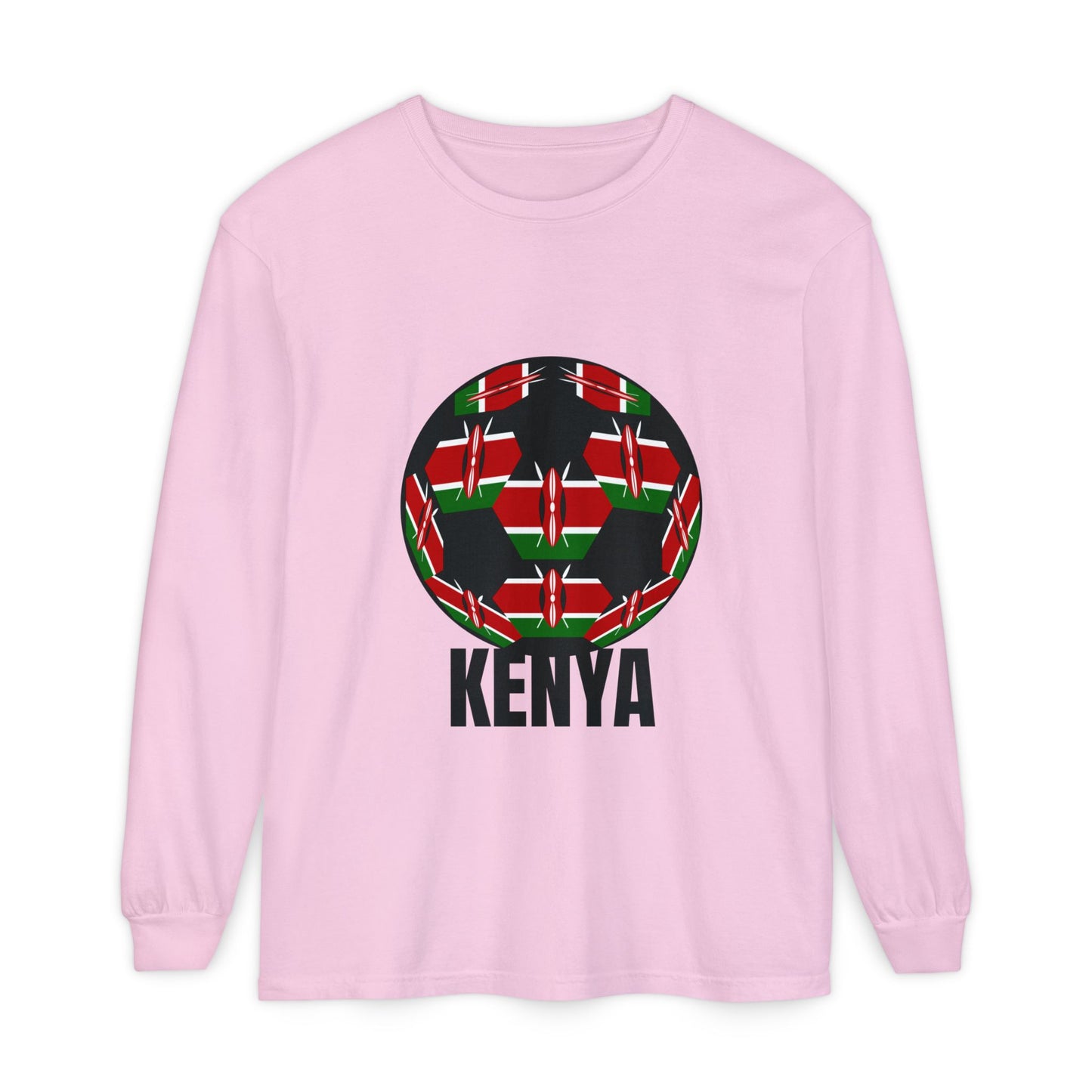 Kenya Fan Specialty Soccer Ball Design Long Sleeve Tee Black Text