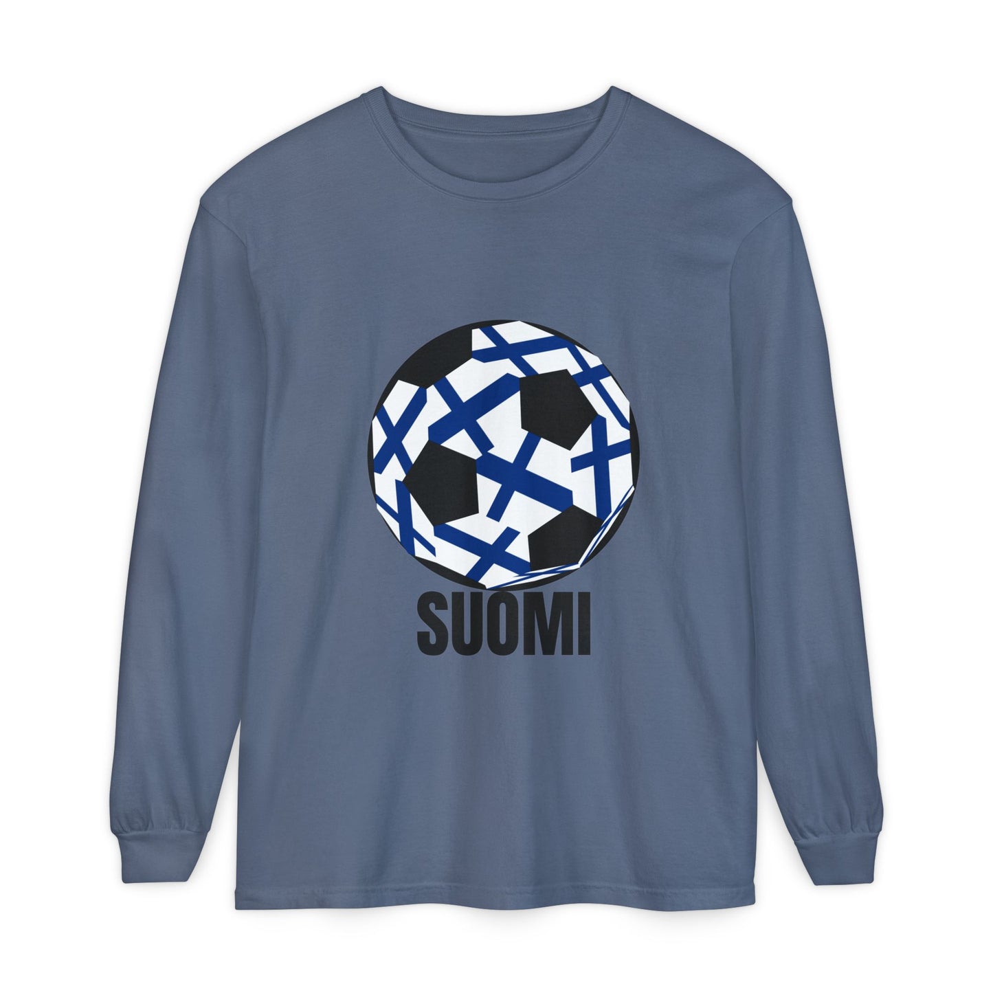 Finland Fan Specialty Soccer Ball Design Long Sleeve T-Shirt