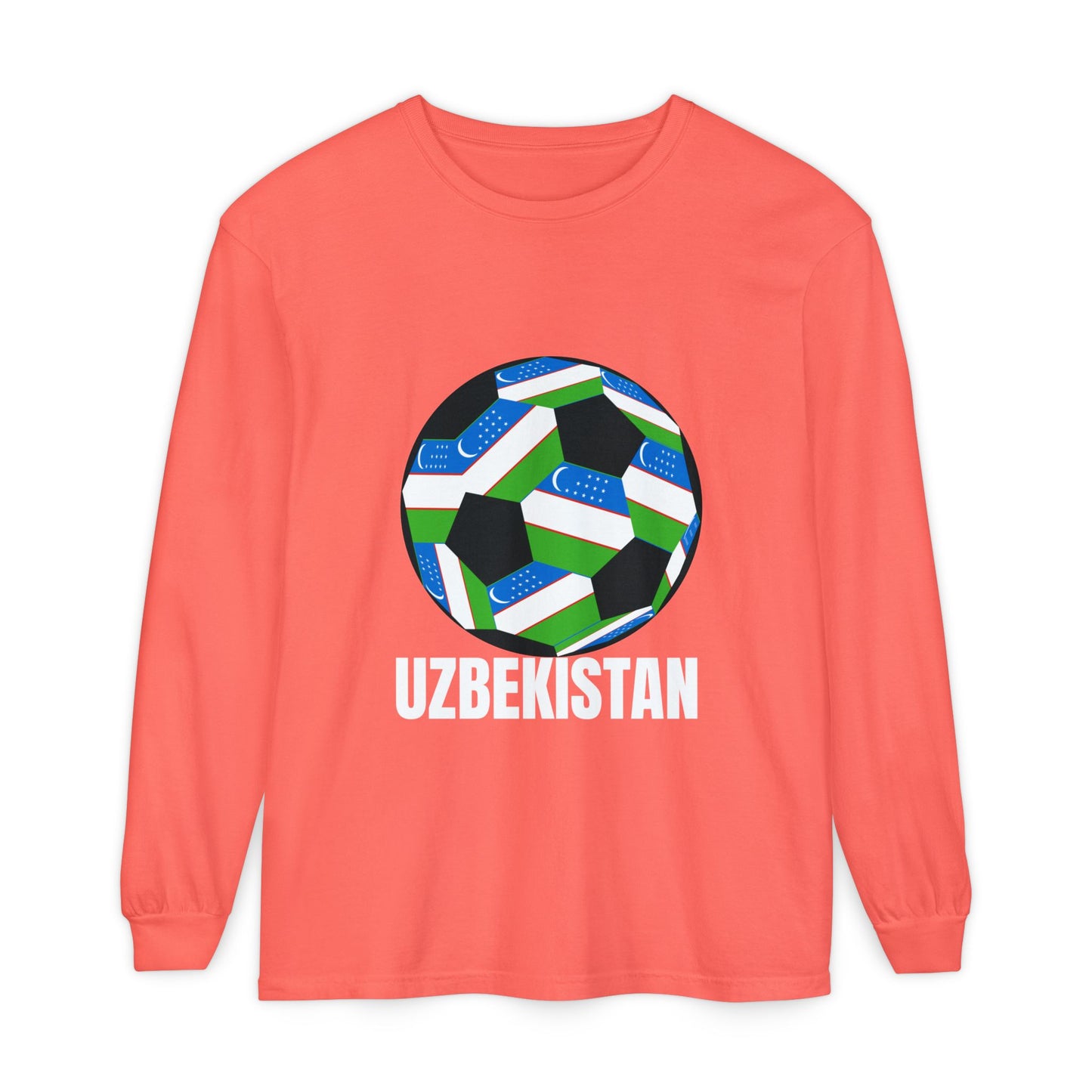 Uzbekistan Fan Specialty Soccer Ball Design Long Sleeve Shirt