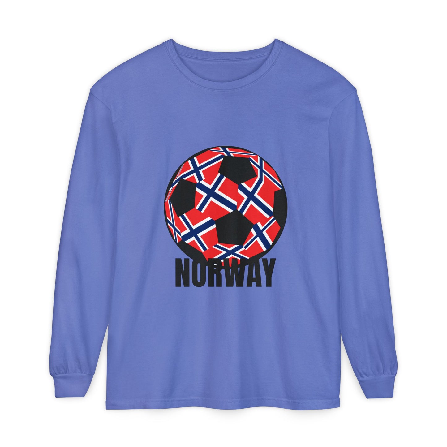 Norway Fan Specialty Soccer Ball Design Long Sleeve T Shirt Black Print