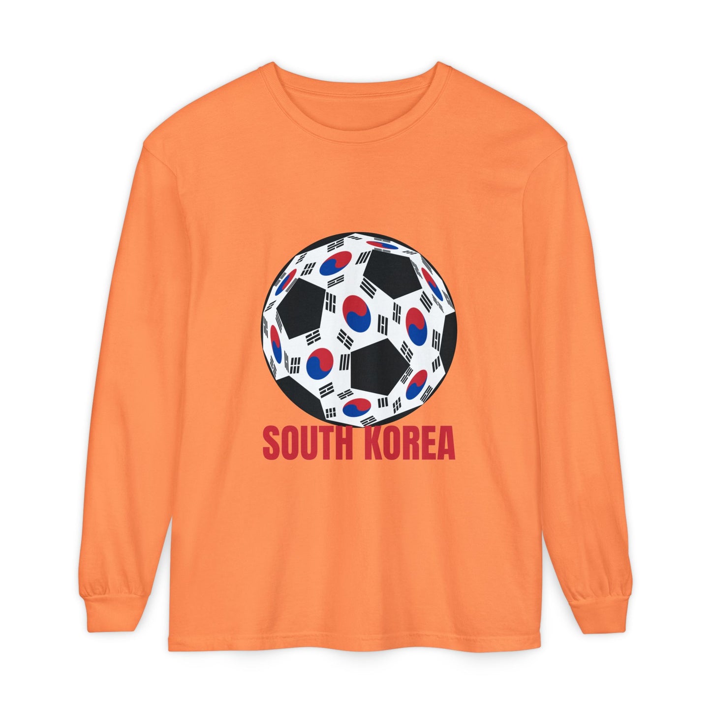 South Korea Fan Specialty Soccer Ball Design Long Sleeve Tee Red Text