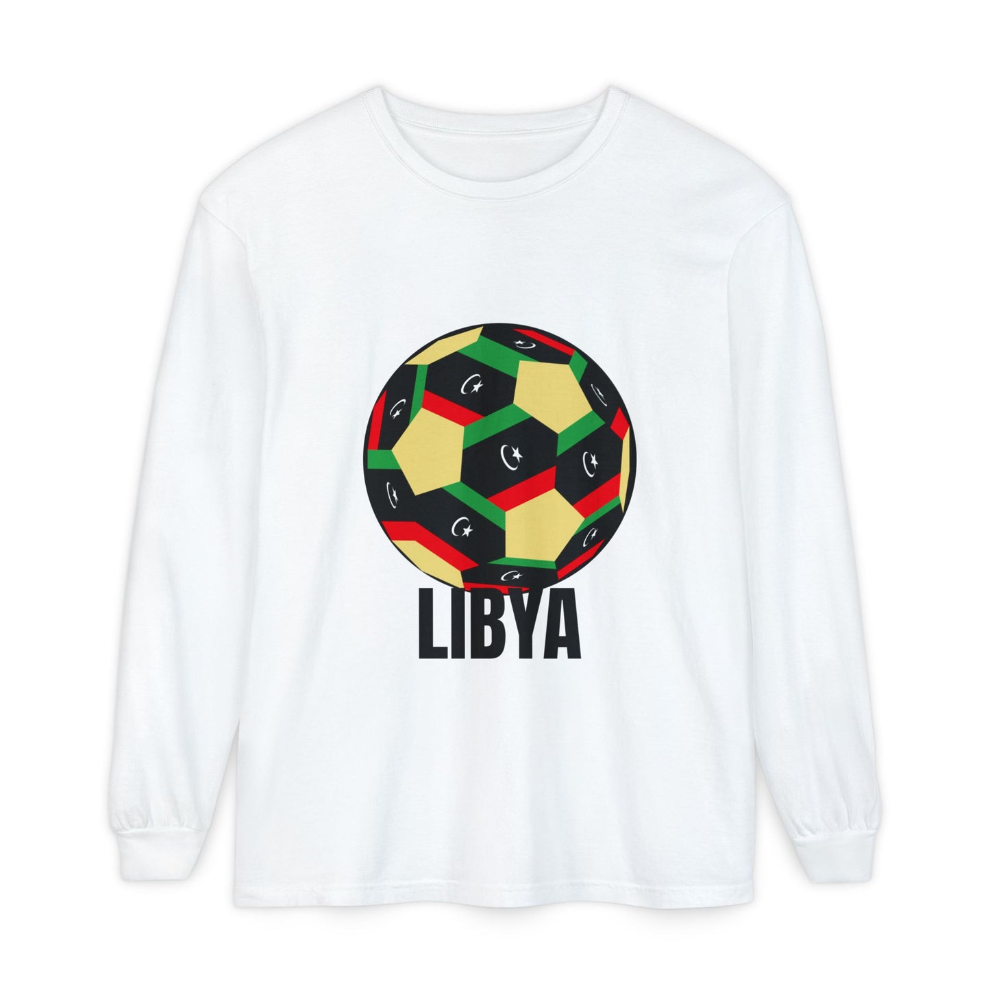 Libya Fan Specialty Soccer Ball Design T Shirt Long Sleeve Tee