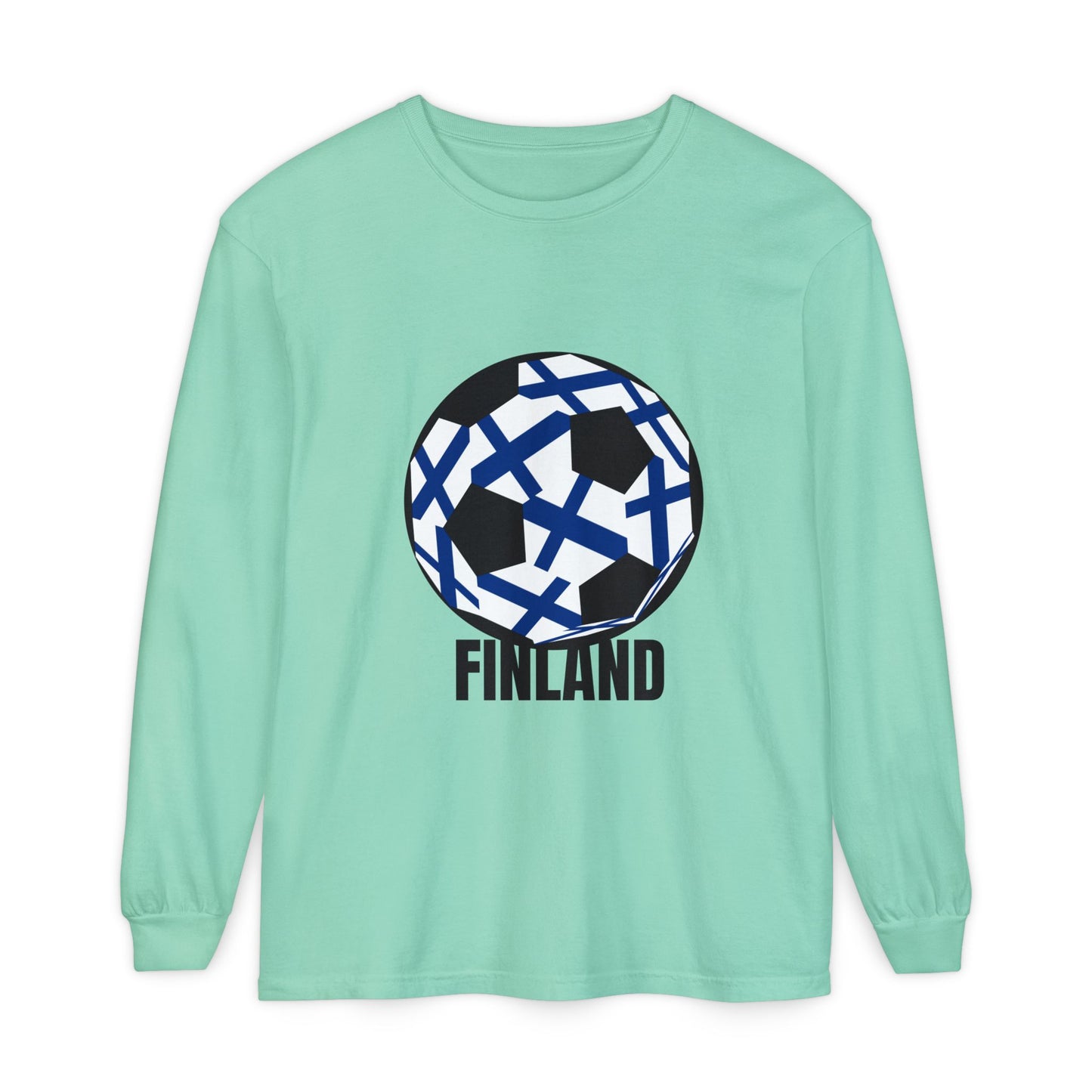 Finland Fan Specialty Soccer Ball Design Long Sleeve Tee