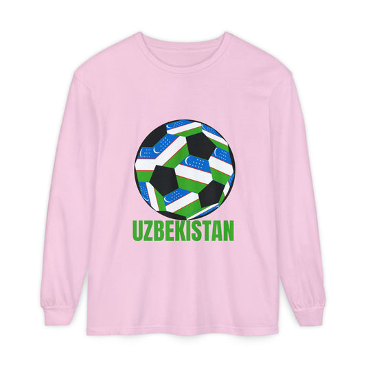 Uzbekistan Fan Specialty Soccer Ball Design Long Sleeve Tee