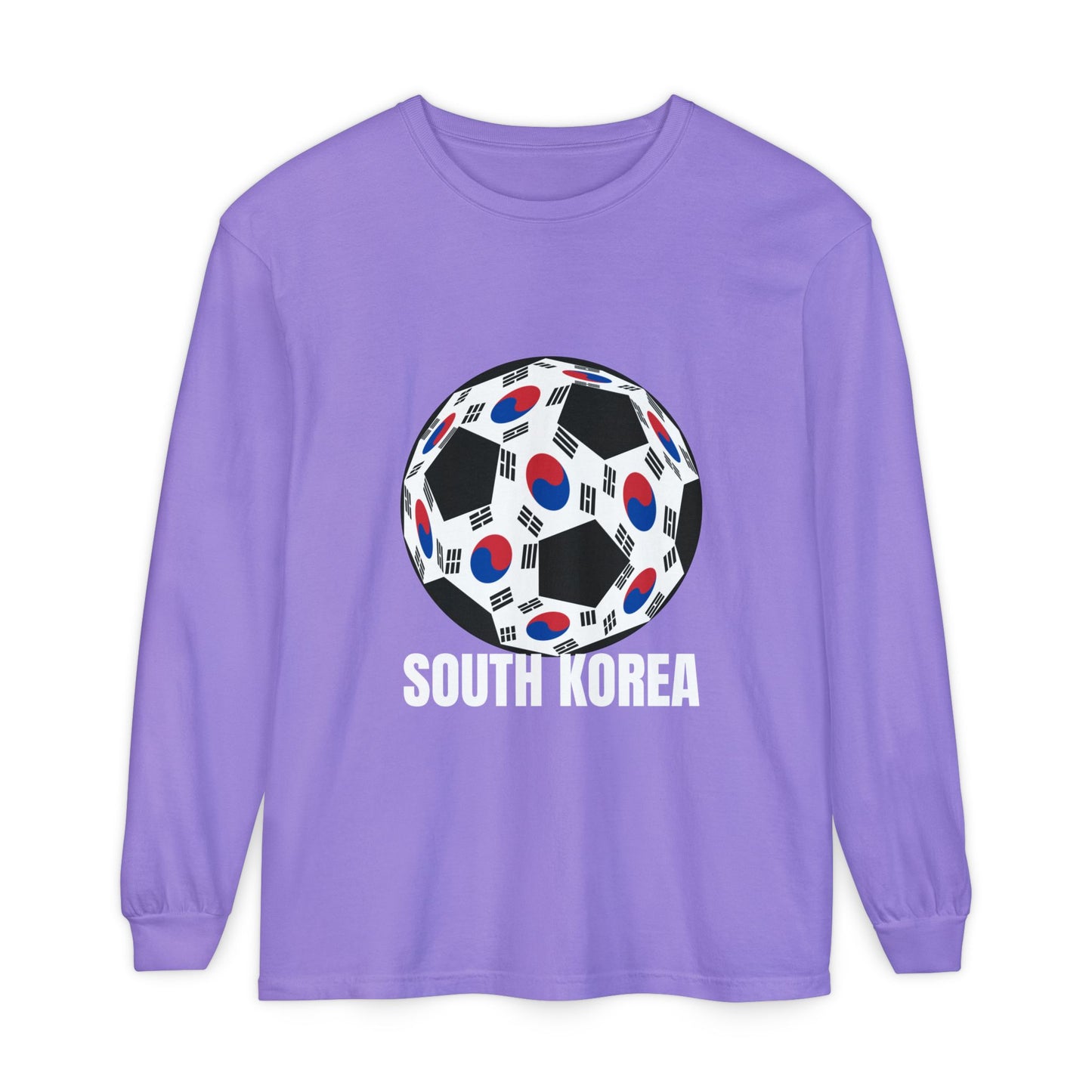 South Korea Fan Specialty Soccer Ball Design T Shirt Long Sleeve Tee White Text