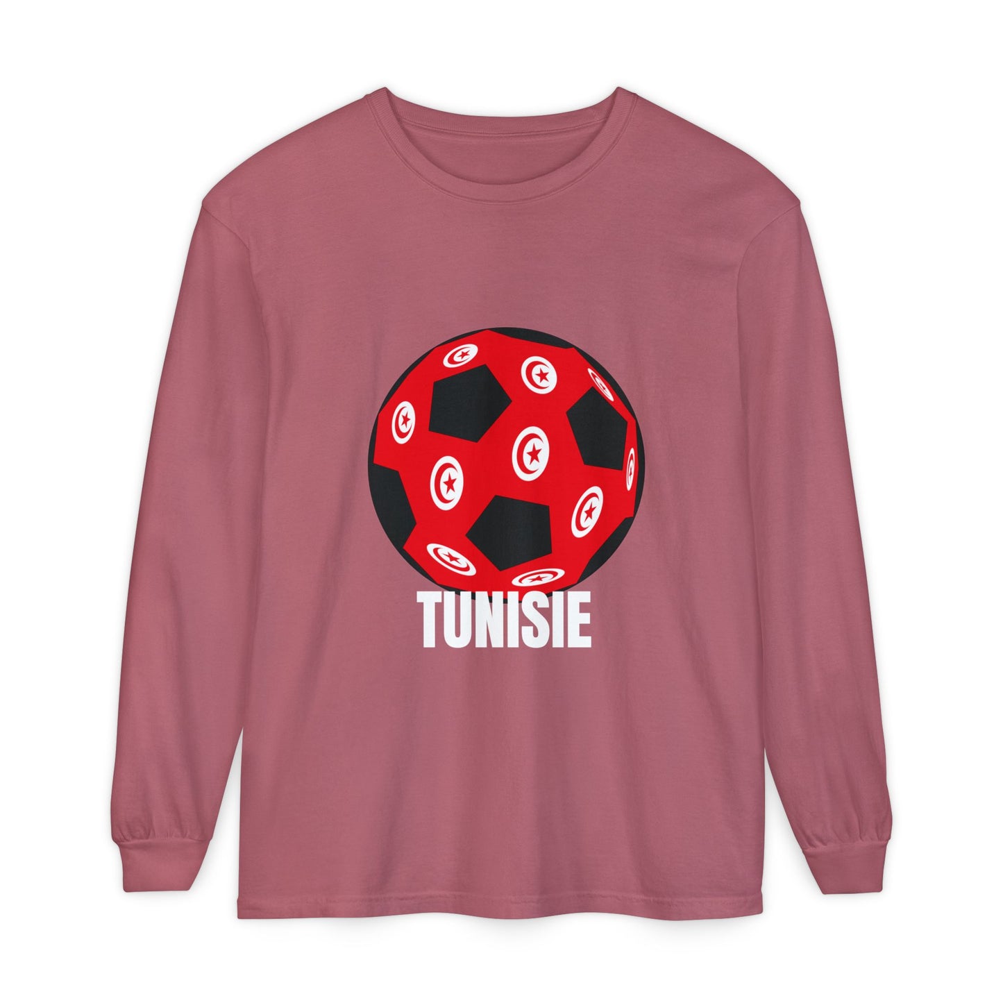 Tunisie Fan Specialty Soccer Ball Design Long Sleeve Tee White Text