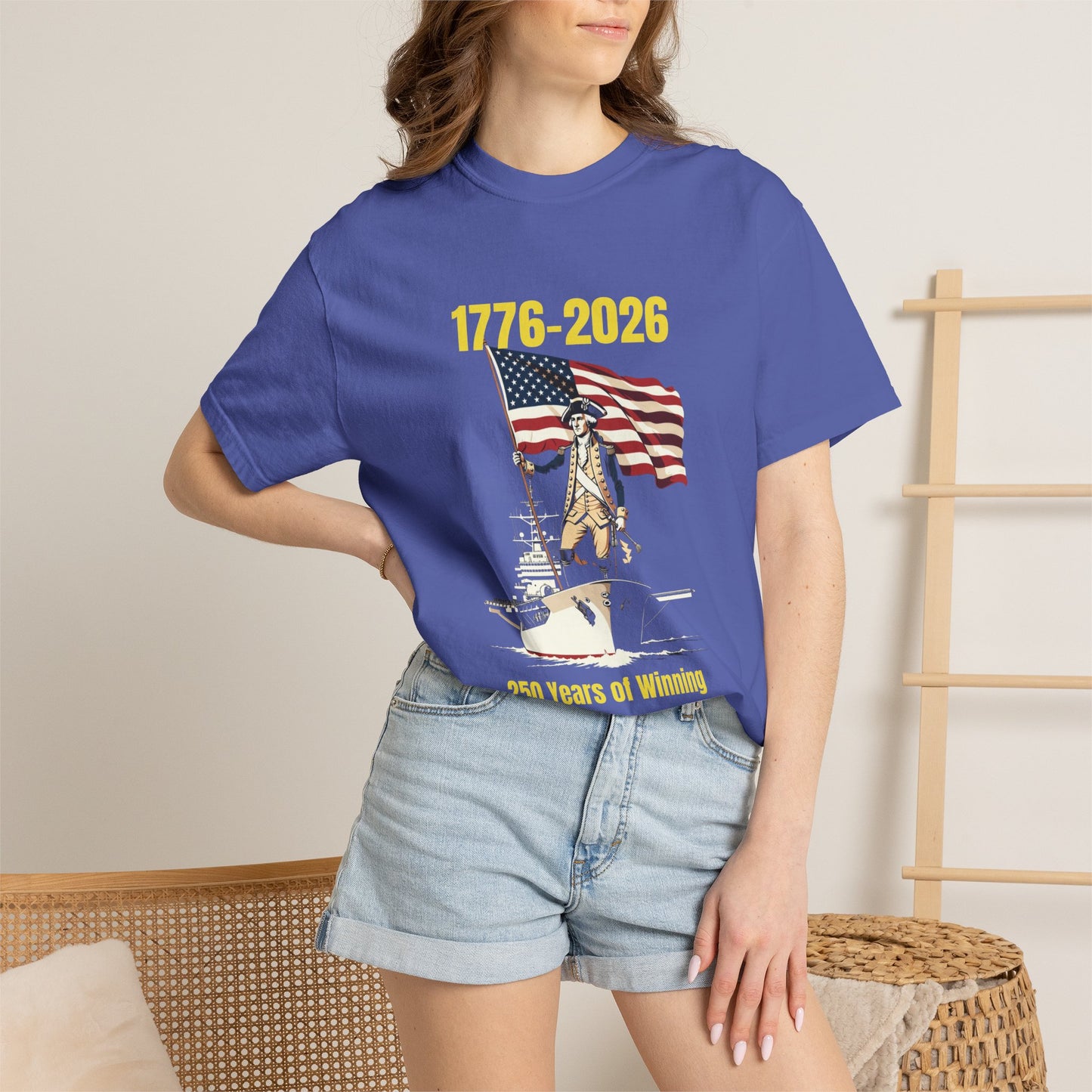 George Washington on an Aircraft Carrier with an American Flag T-shirt | 250 Years of Winning