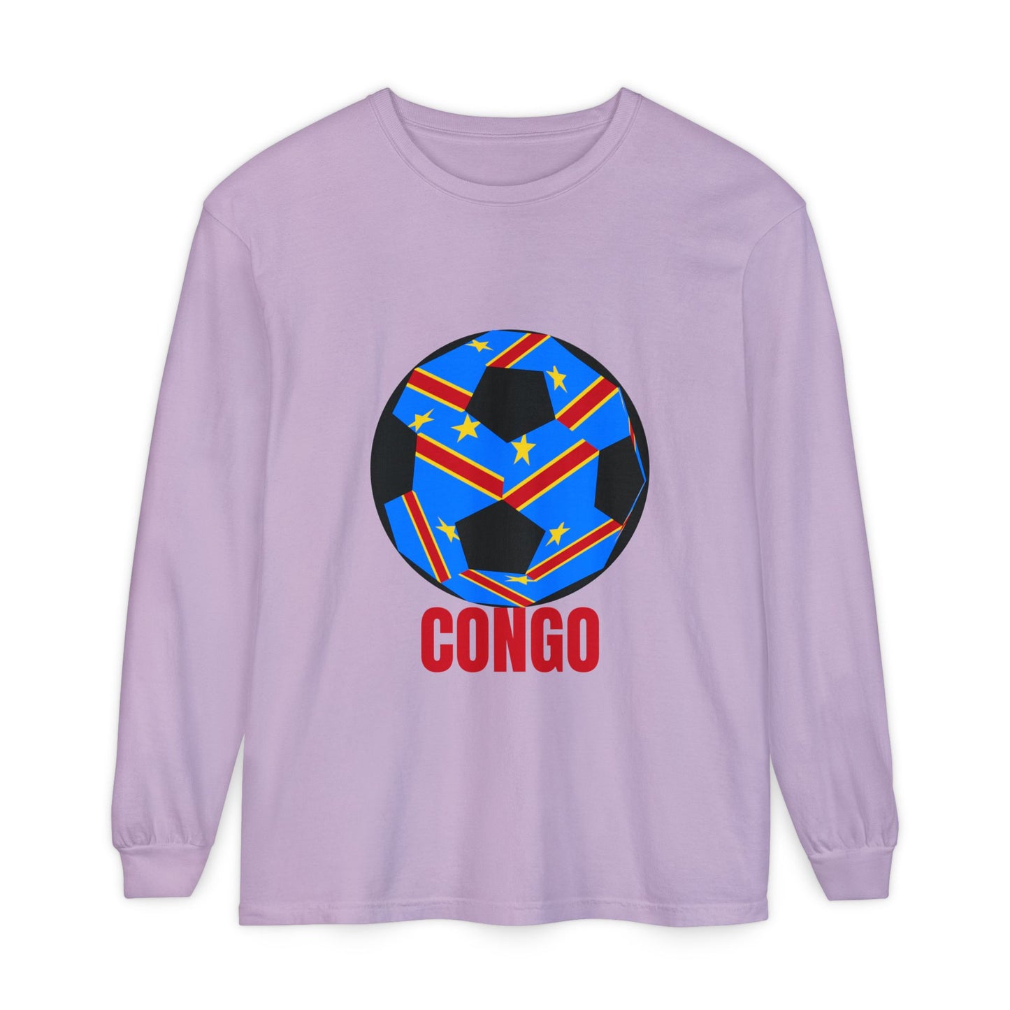 Congo Fan Specialty Soccer Ball Design T Shirt Long Sleeve Tee Red Text