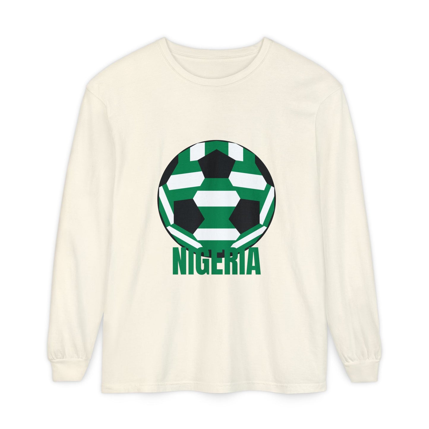 Nigeria Fan Specialty Soccer Ball Design Long Sleeve Tee