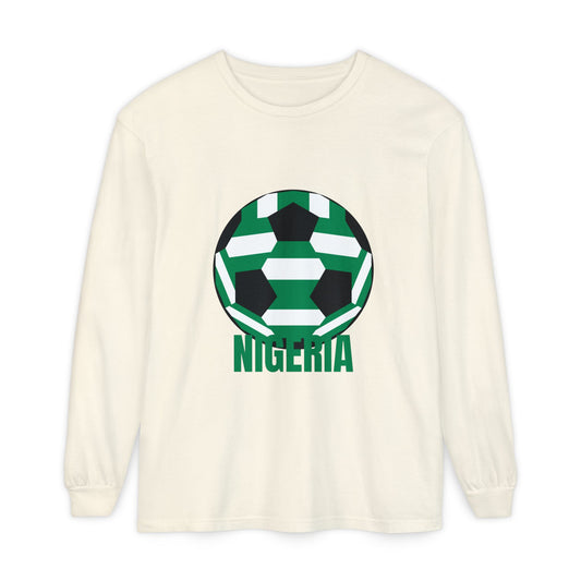Nigeria Fan Specialty Soccer Ball Design Long Sleeve Tee