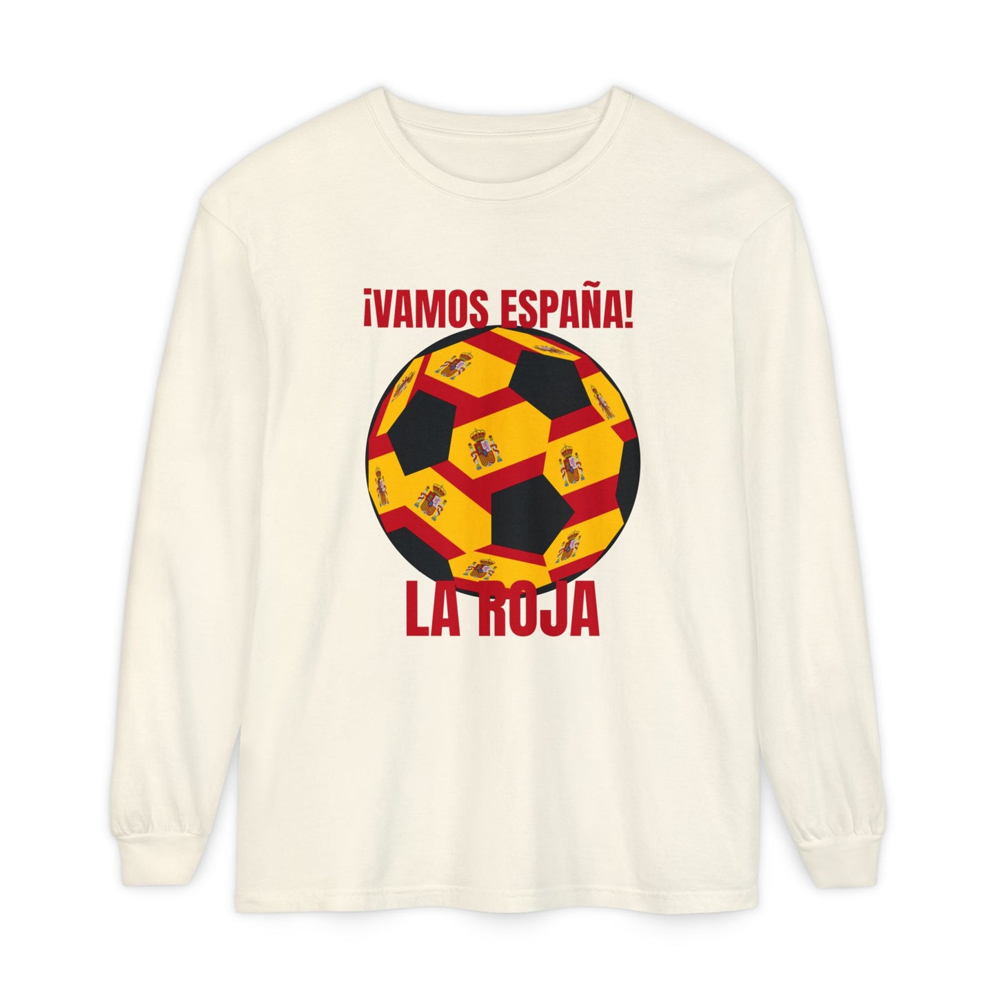 La Roja Soccer Long Sleeve Tee — "¡Vamos España!" Spanish  Fan Shirt Red Text
