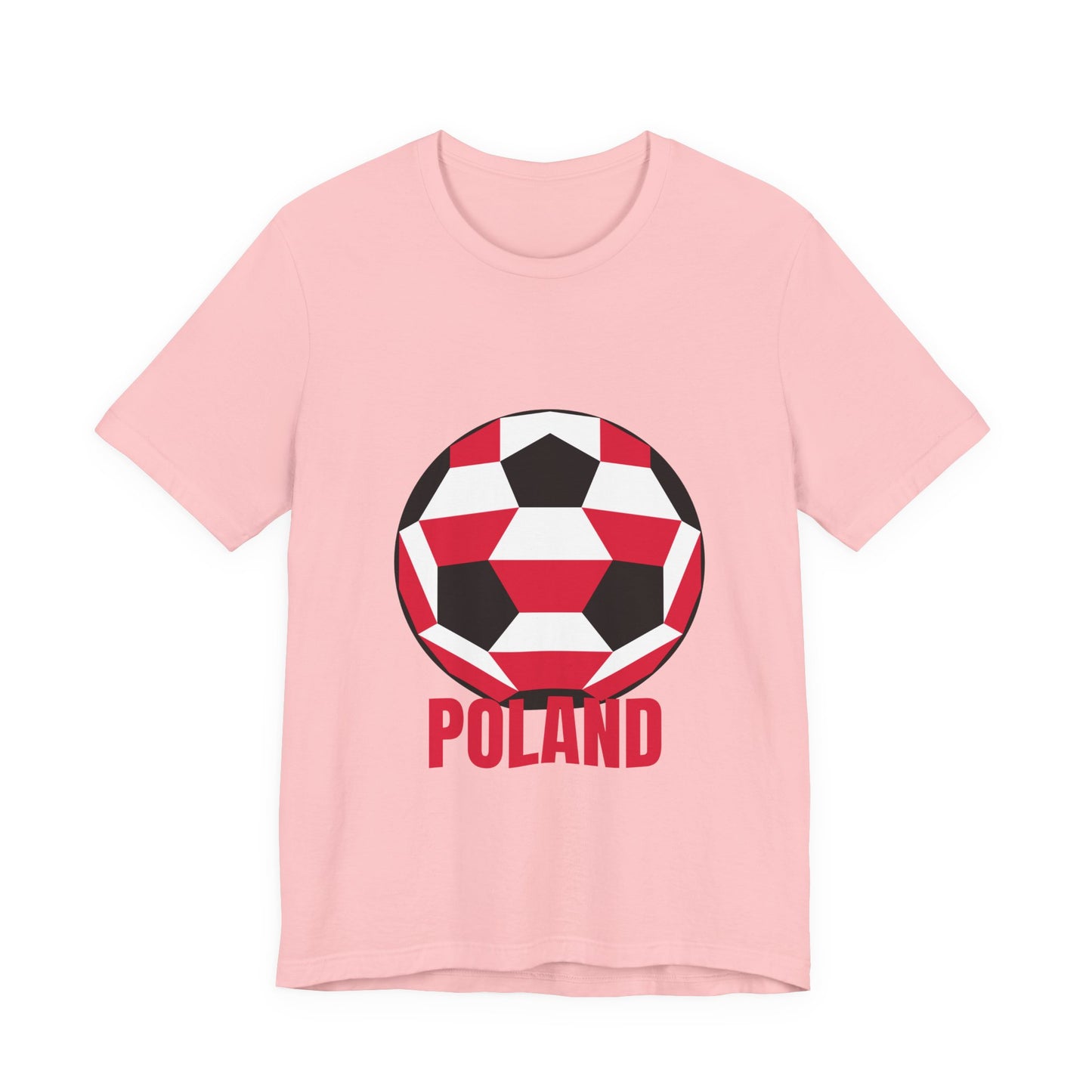 Poland Fan Specialty Soccer Ball Design T Shirt Red Text