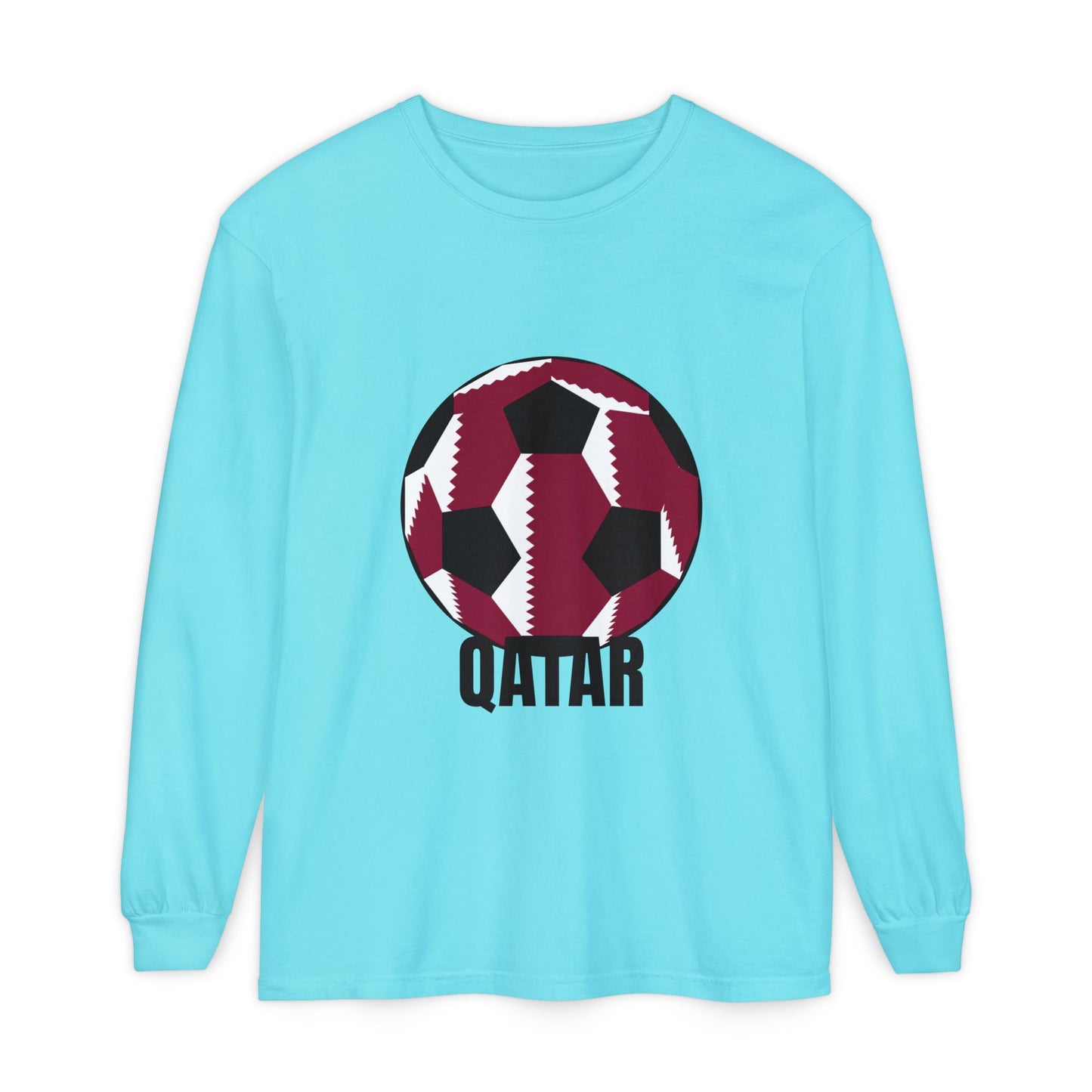 Qatar Fan Specialty Soccer Ball Design T Shirt Long Sleeve T-Shirt