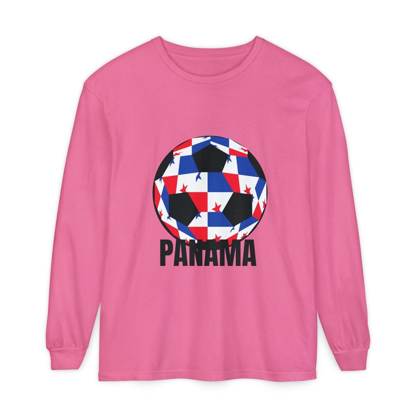 Panama Fan Specialty Soccer Ball Design T Shirt Long Sleeve Tee Black Text