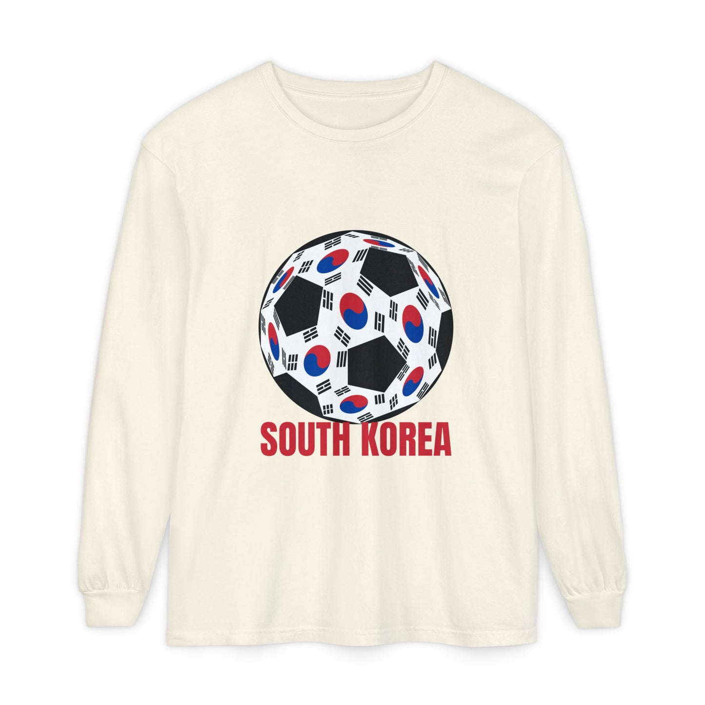 South Korea Fan Specialty Soccer Ball Design Long Sleeve Tee Red Text