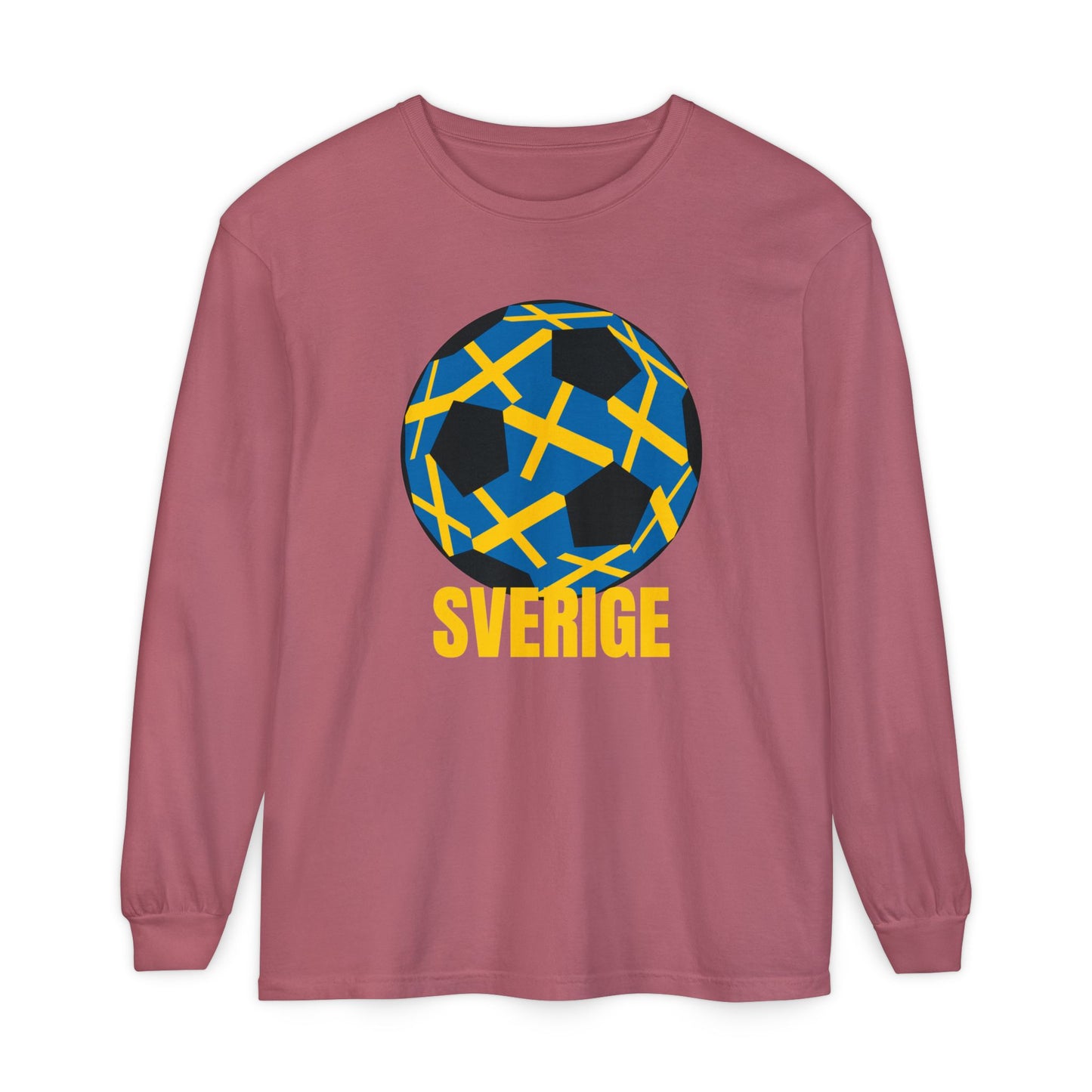 Sverige Fan Specialty Soccer Ball Design T Shirt Gold Text