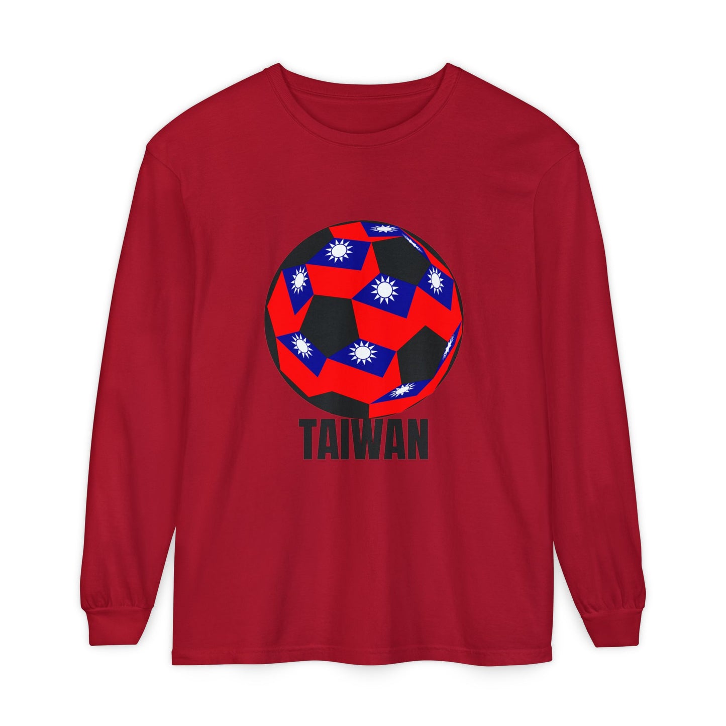 Taiwan Flag Soccer Ball Long Sleeve Tee Black Text