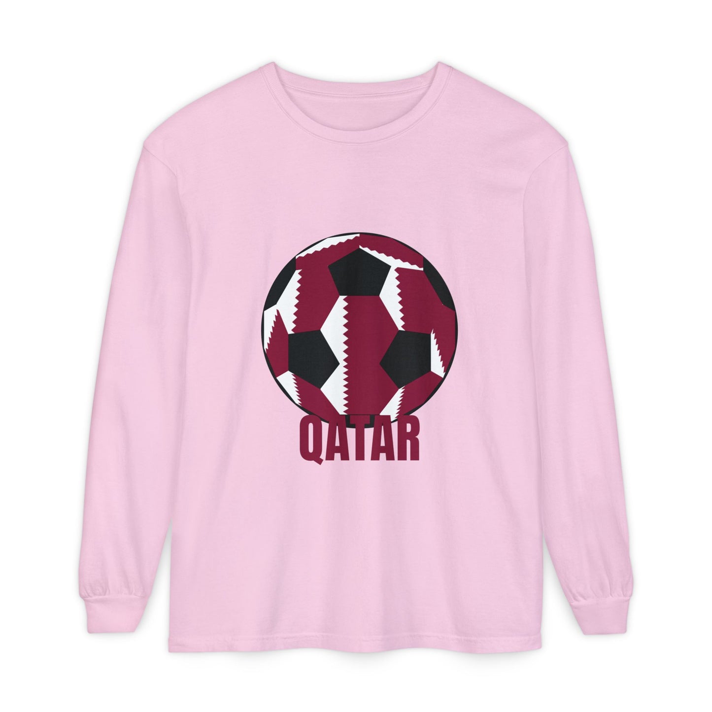 Qatar Fan Specialty Soccer Ball Design Long Sleeve Tee