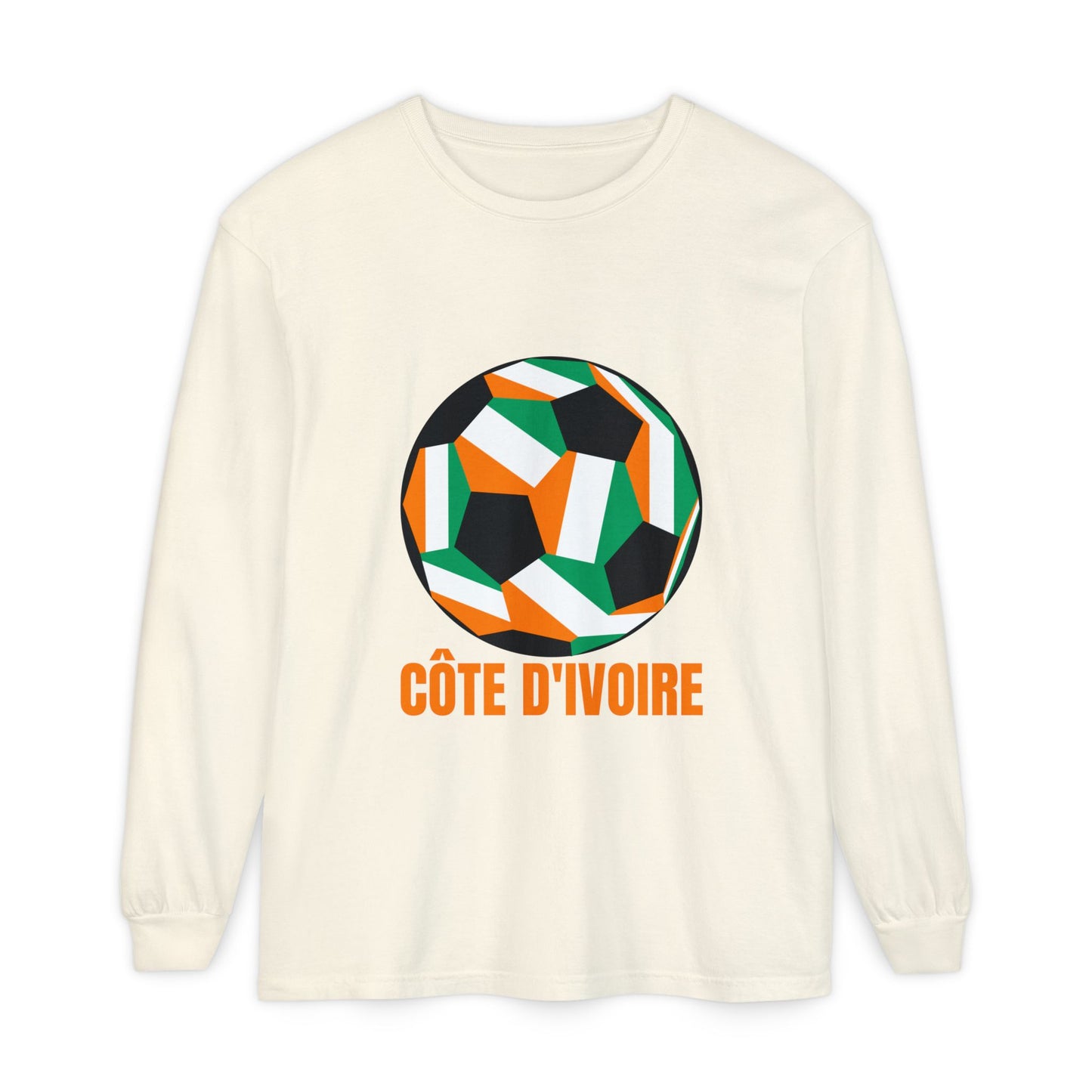 Cote D Ivoire Fan Specialty Soccer Ball Design Long Sleeve Tee