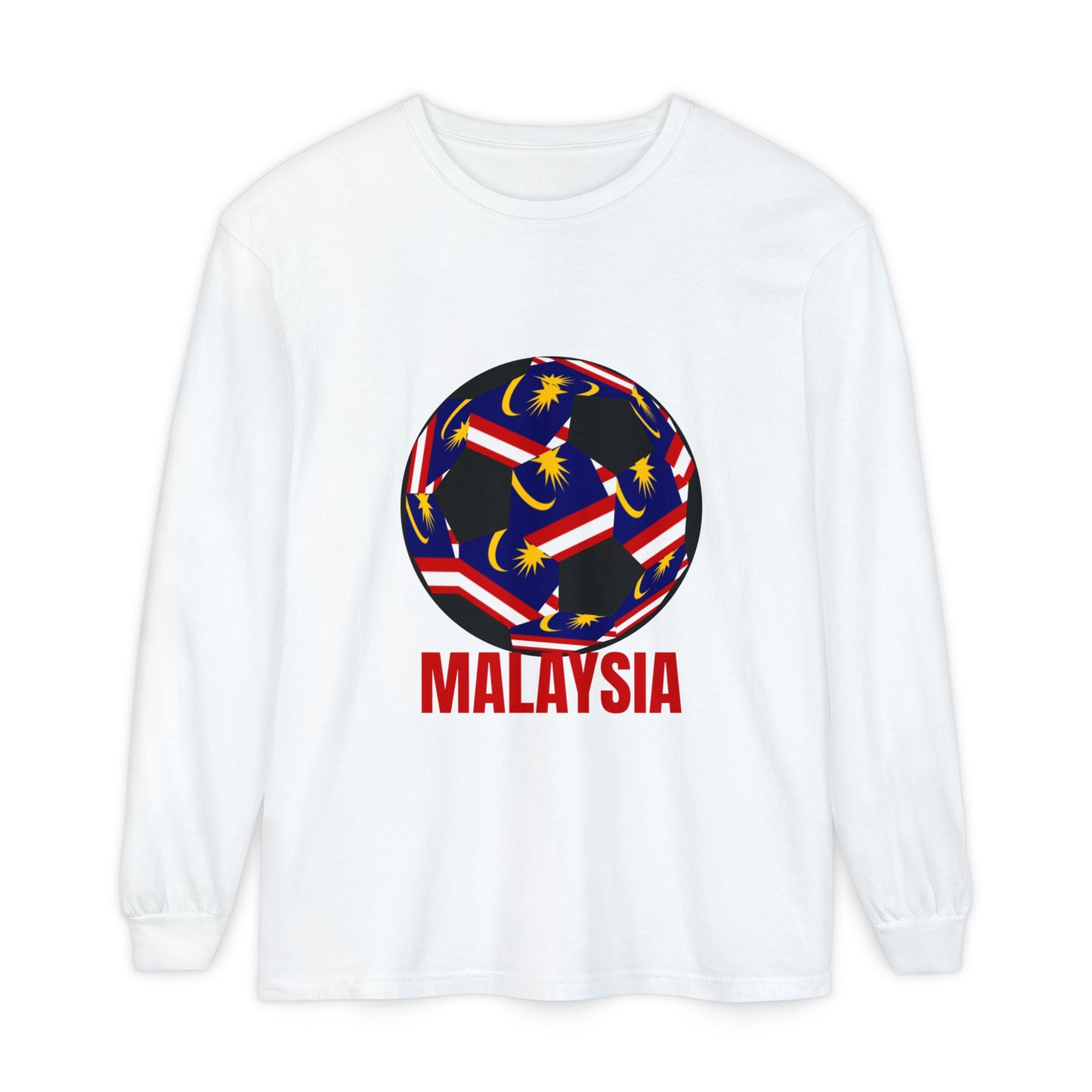 Malaysia Fan Specialty Soccer Ball Design Long Sleeve T-Shirt