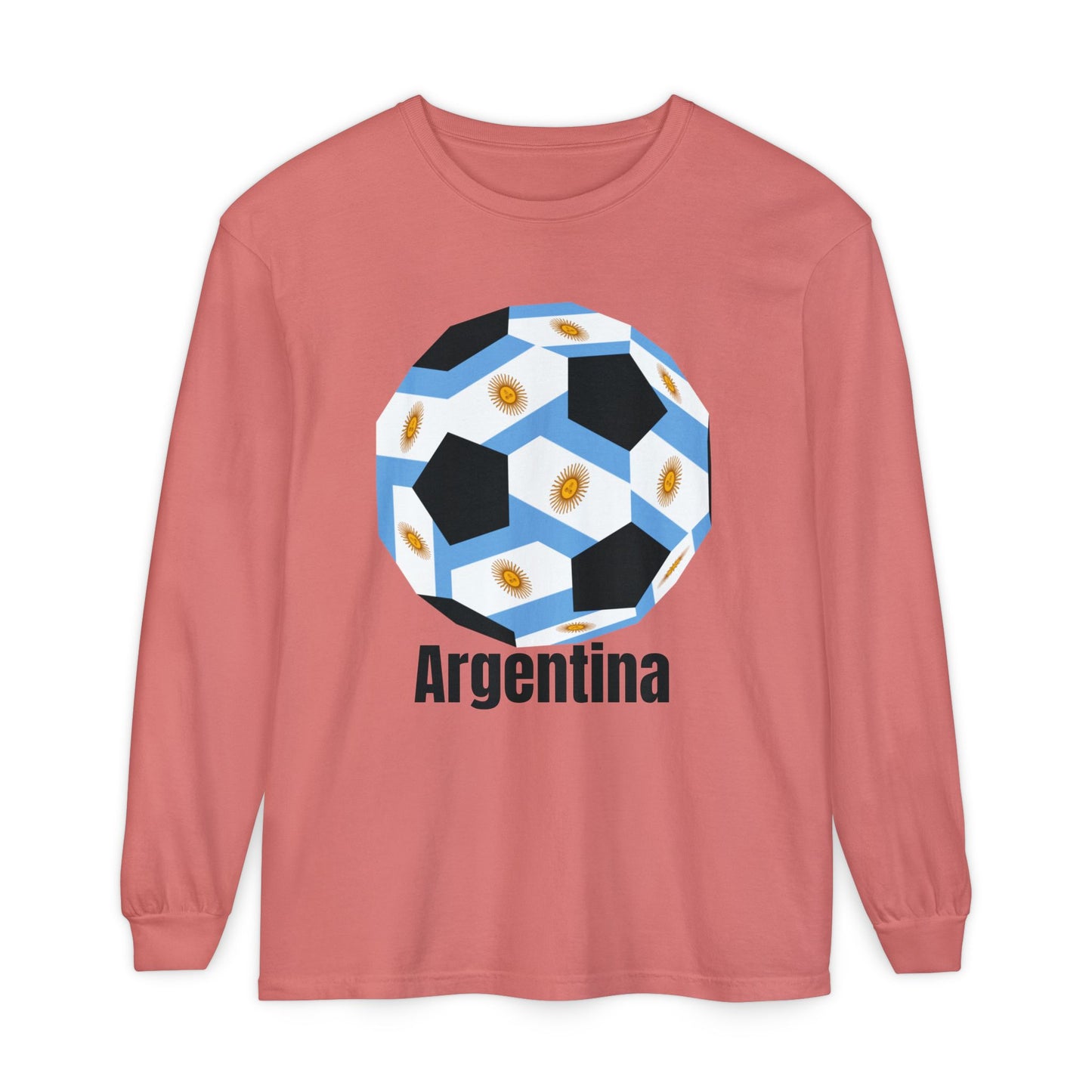 Argentina Fan Specialty Soccer Ball Design Long Sleeve Tee