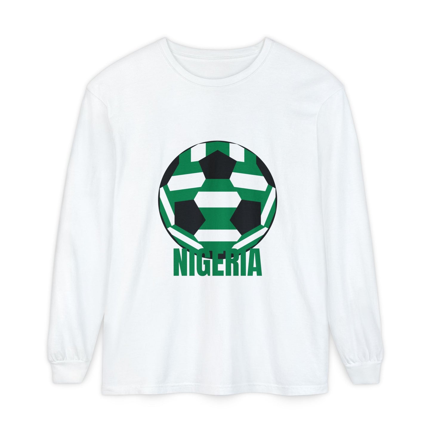 Nigeria Fan Specialty Soccer Ball Design Long Sleeve Tee