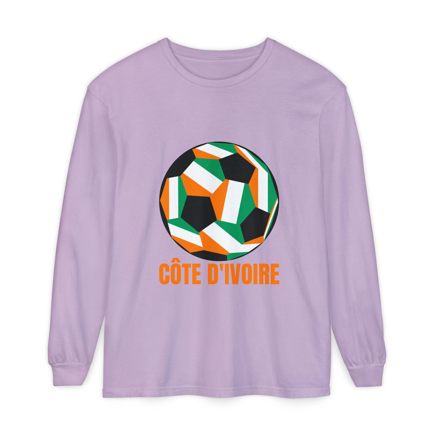 Cote D Ivoire Fan Specialty Soccer Ball Design Long Sleeve Tee