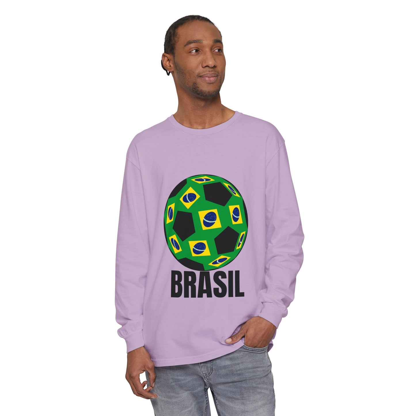 Brasil Fan Specialty Soccer Ball Design Long Sleeve T Shirt
