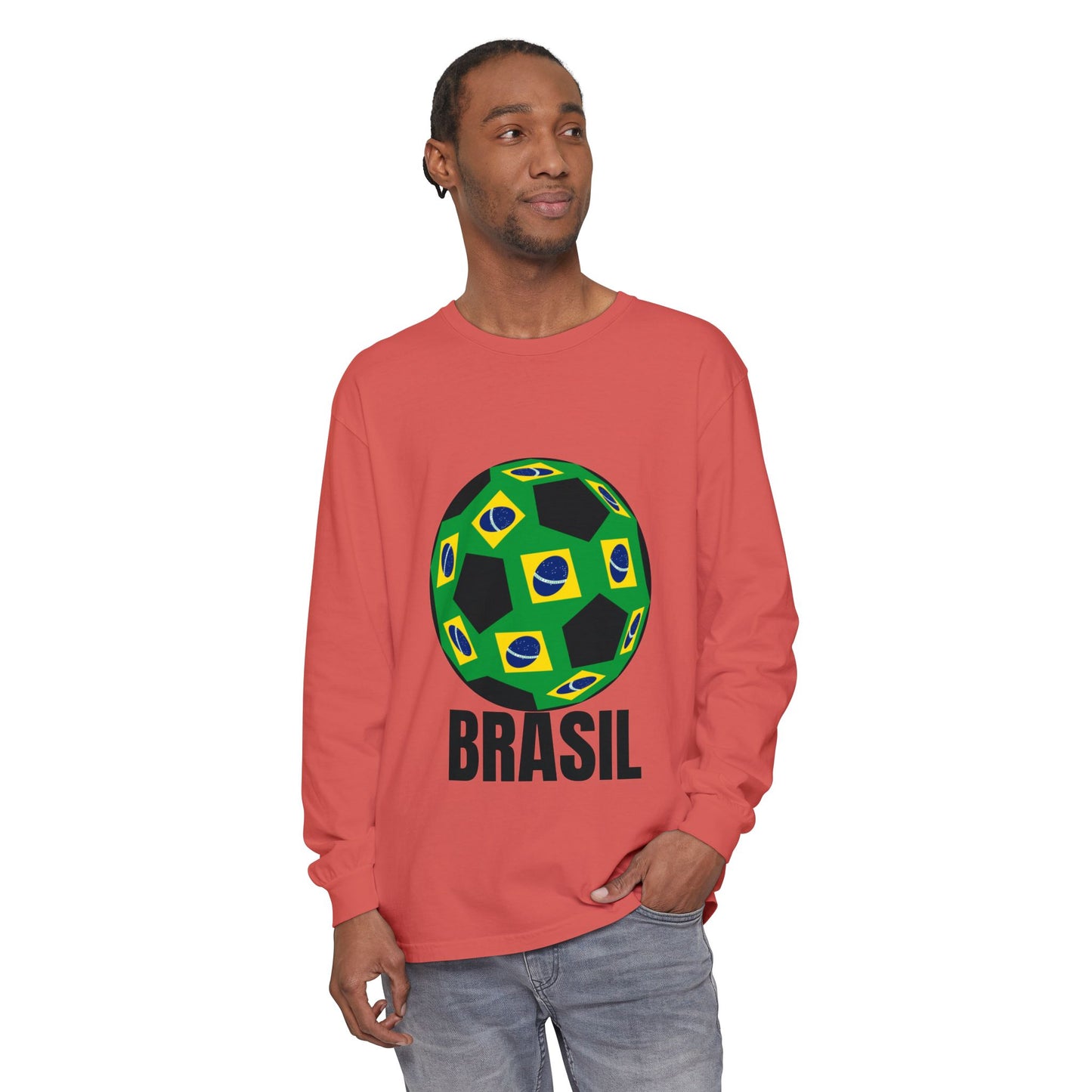 Brasil Fan Specialty Soccer Ball Design Long Sleeve T Shirt