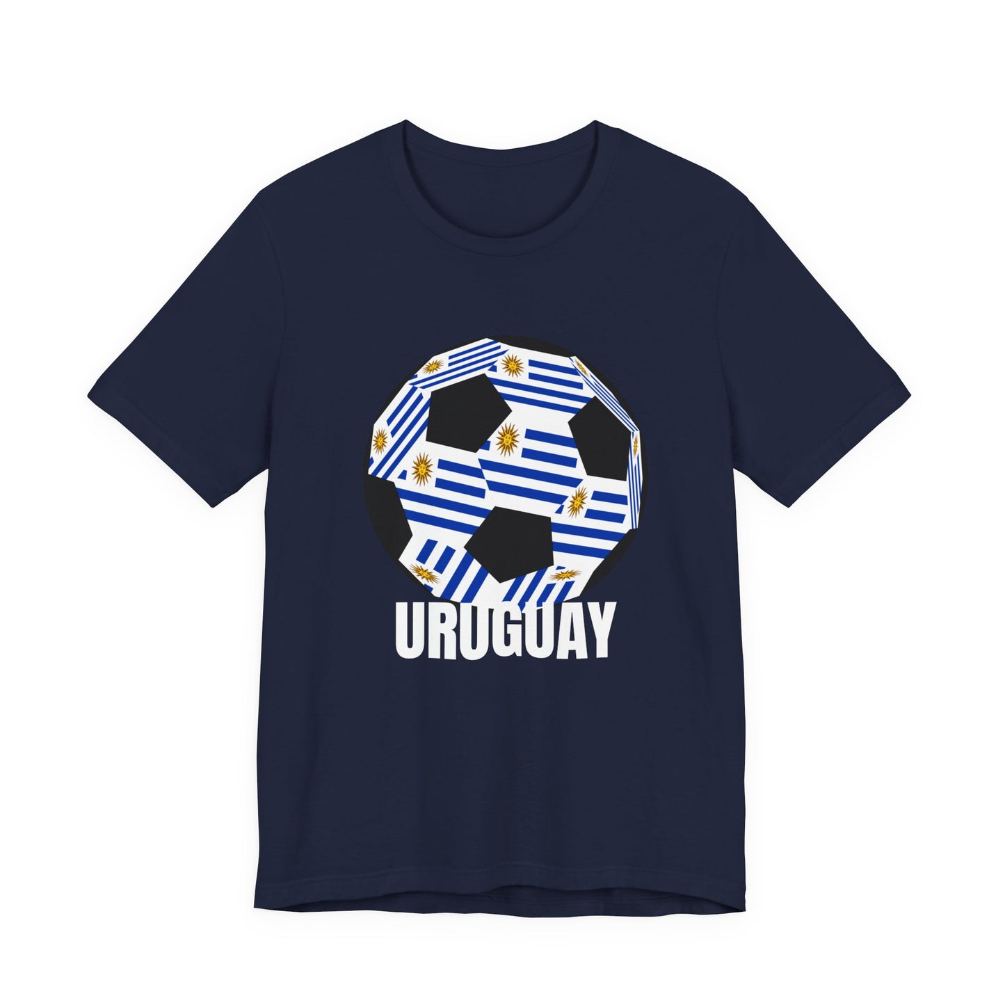 Uruguay Fan Specialty Soccer Ball Design T Shirt White Text