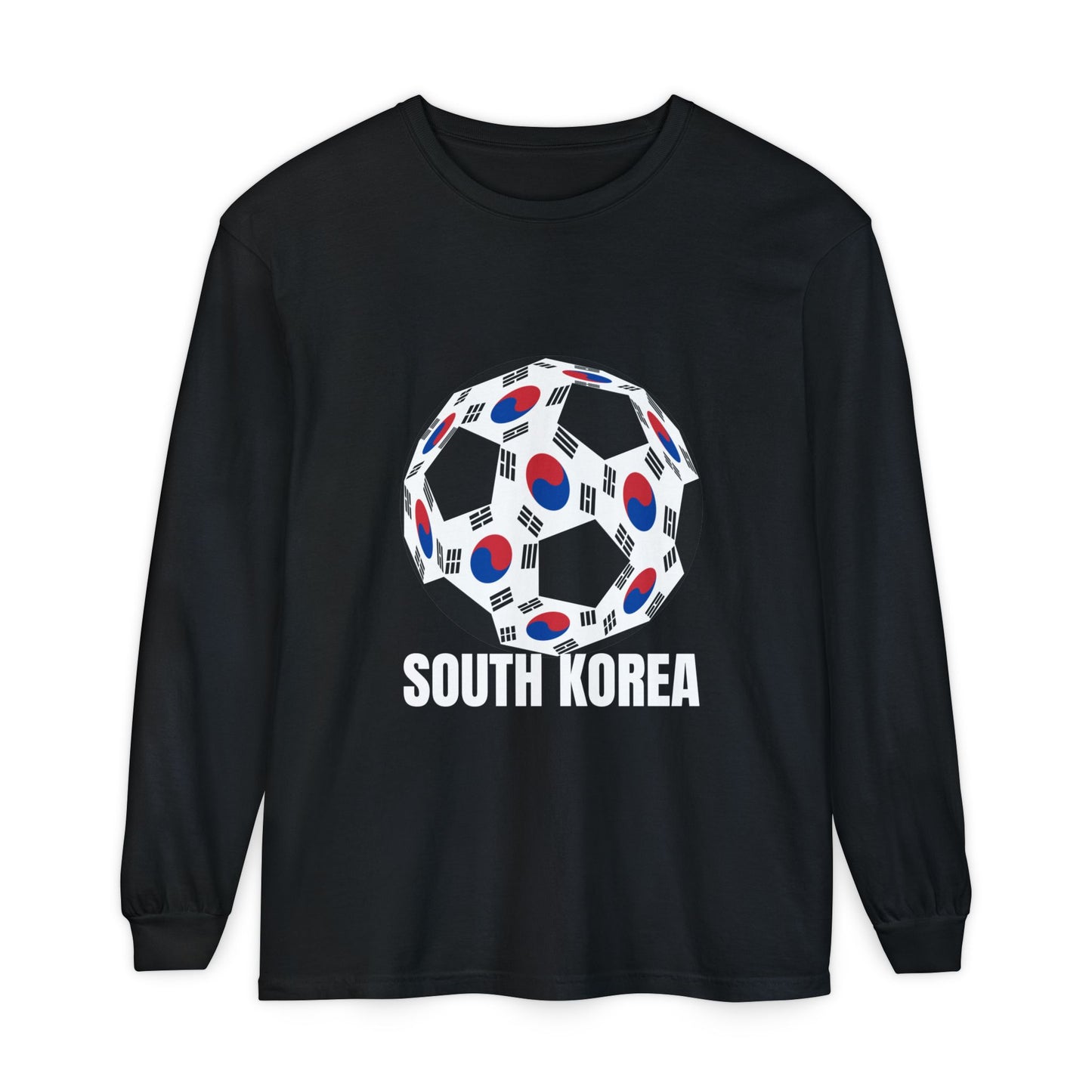 South Korea Fan Specialty Soccer Ball Design T Shirt Long Sleeve Tee White Text