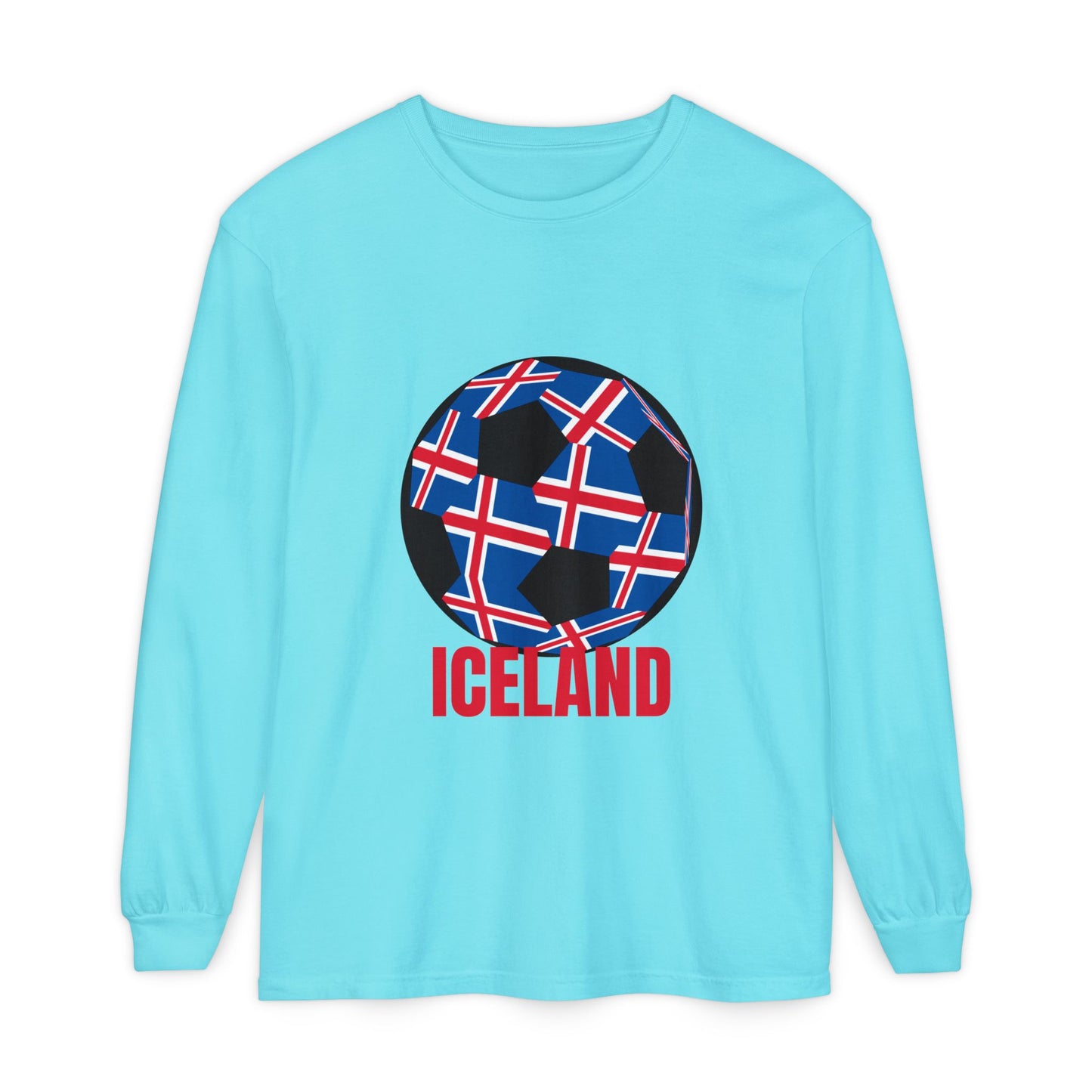 Iceland Fan Specialty Soccer Ball Design Long Sleeve Tee