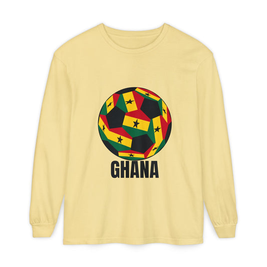 Ghana Fan Specialty Soccer Ball Design Long Sleeve Tee