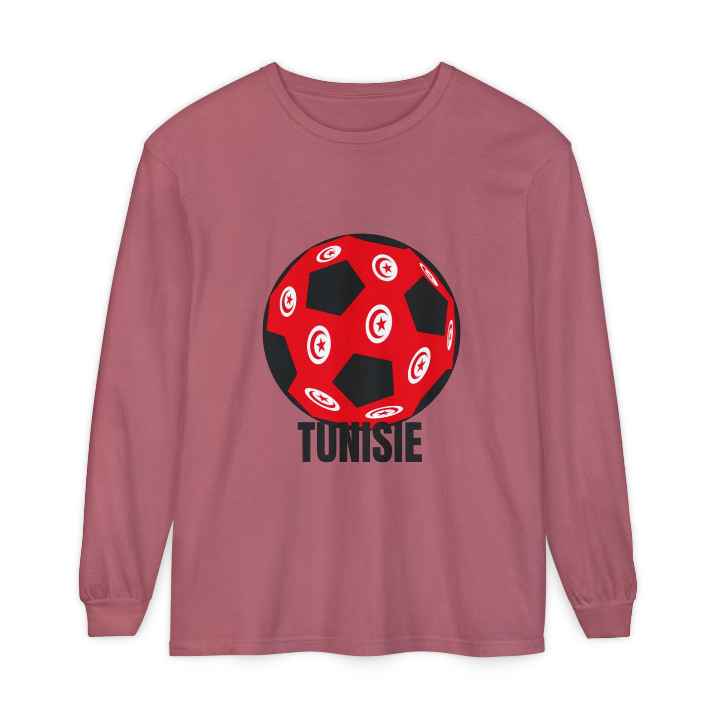 Tunisie Fan Specialty Soccer Ball Design Long Sleeve Tee Black Text