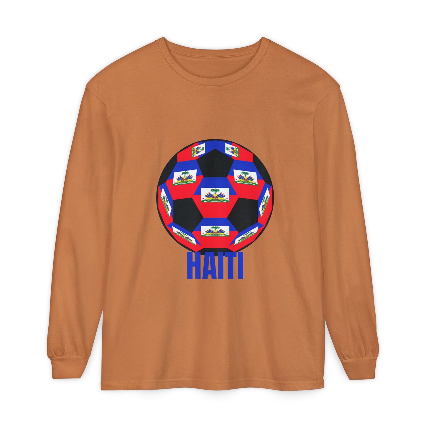 Haiti Fan Specialty Soccer Ball Design Long Sleeve Tee
