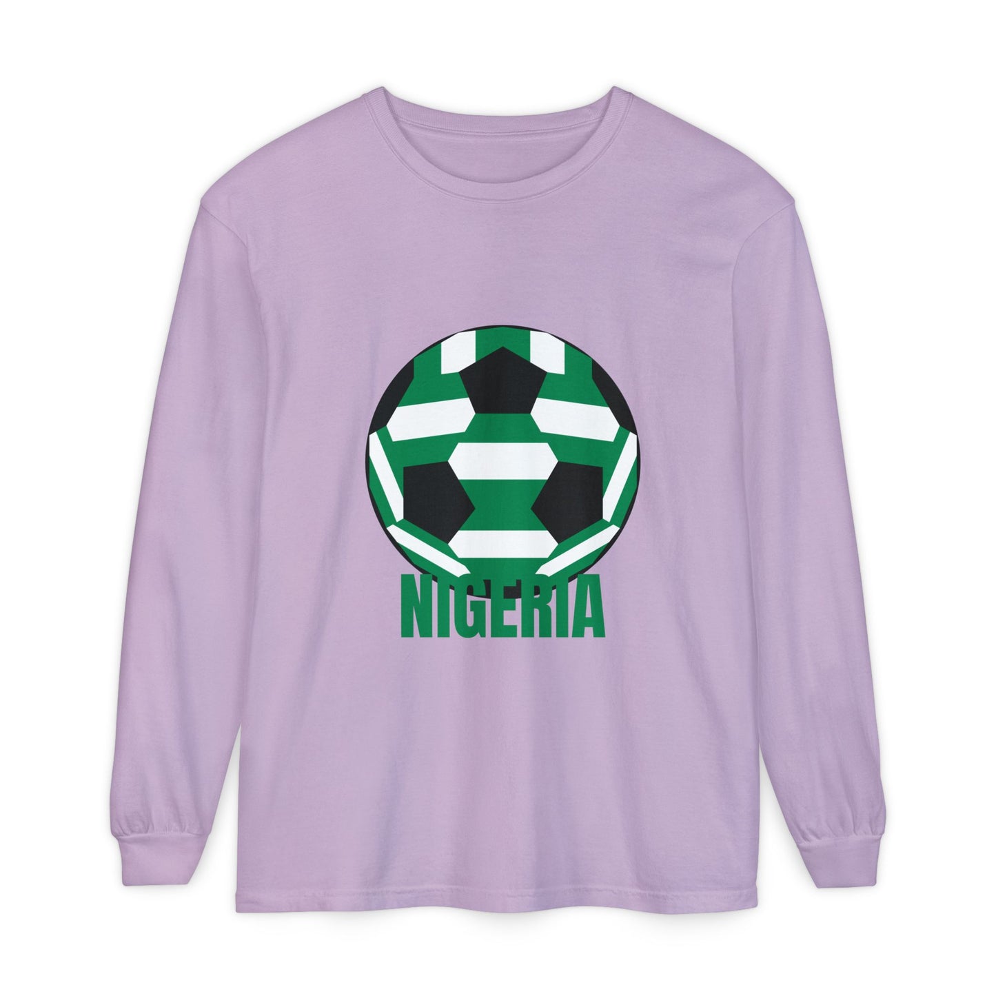 Nigeria Fan Specialty Soccer Ball Design Long Sleeve Tee
