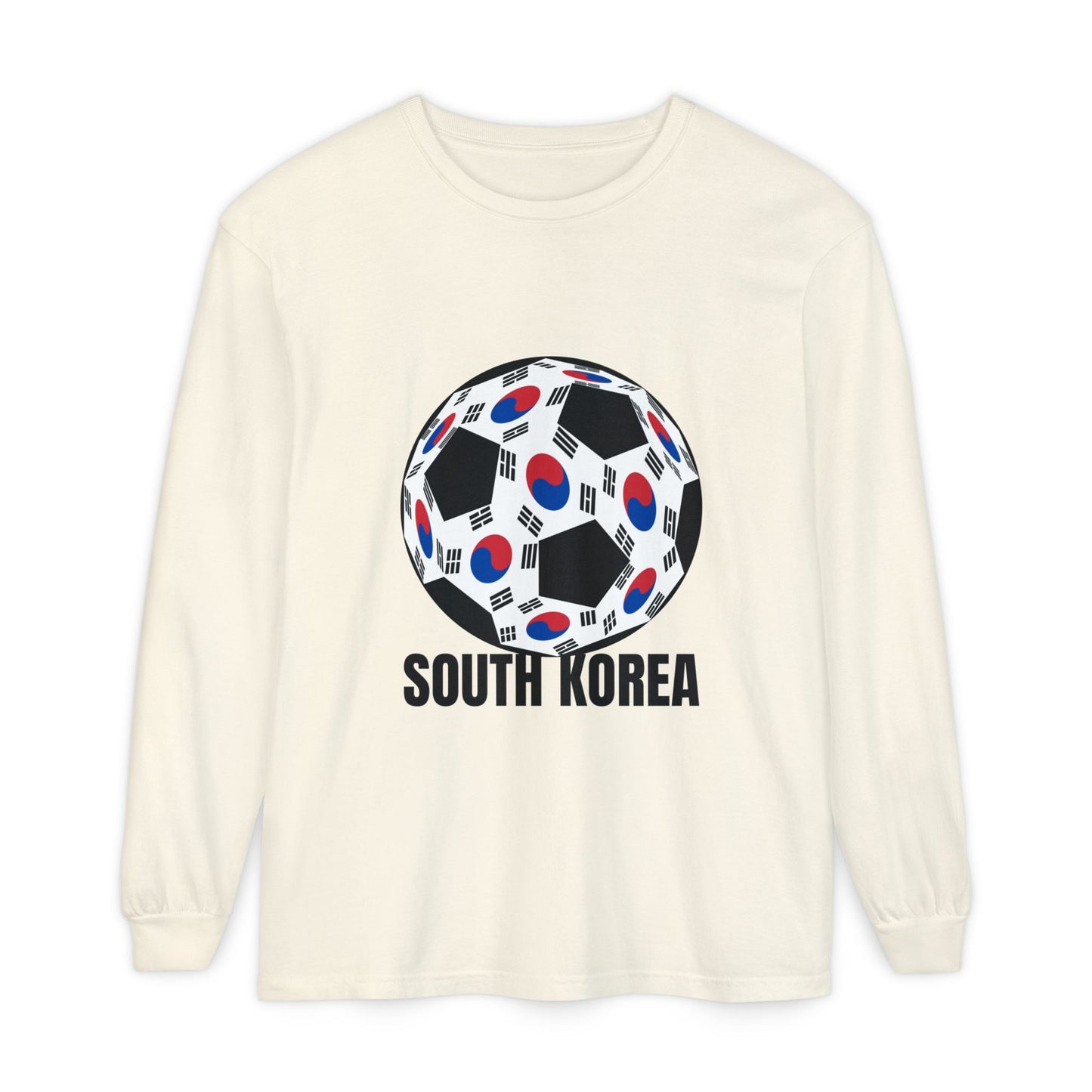 South Korea Fan Specialty Soccer Ball Design Long Sleeve Tee Black Text
