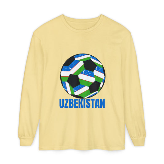 Uzbekistan Fan Specialty Soccer Ball Design Long Sleeve Shirt