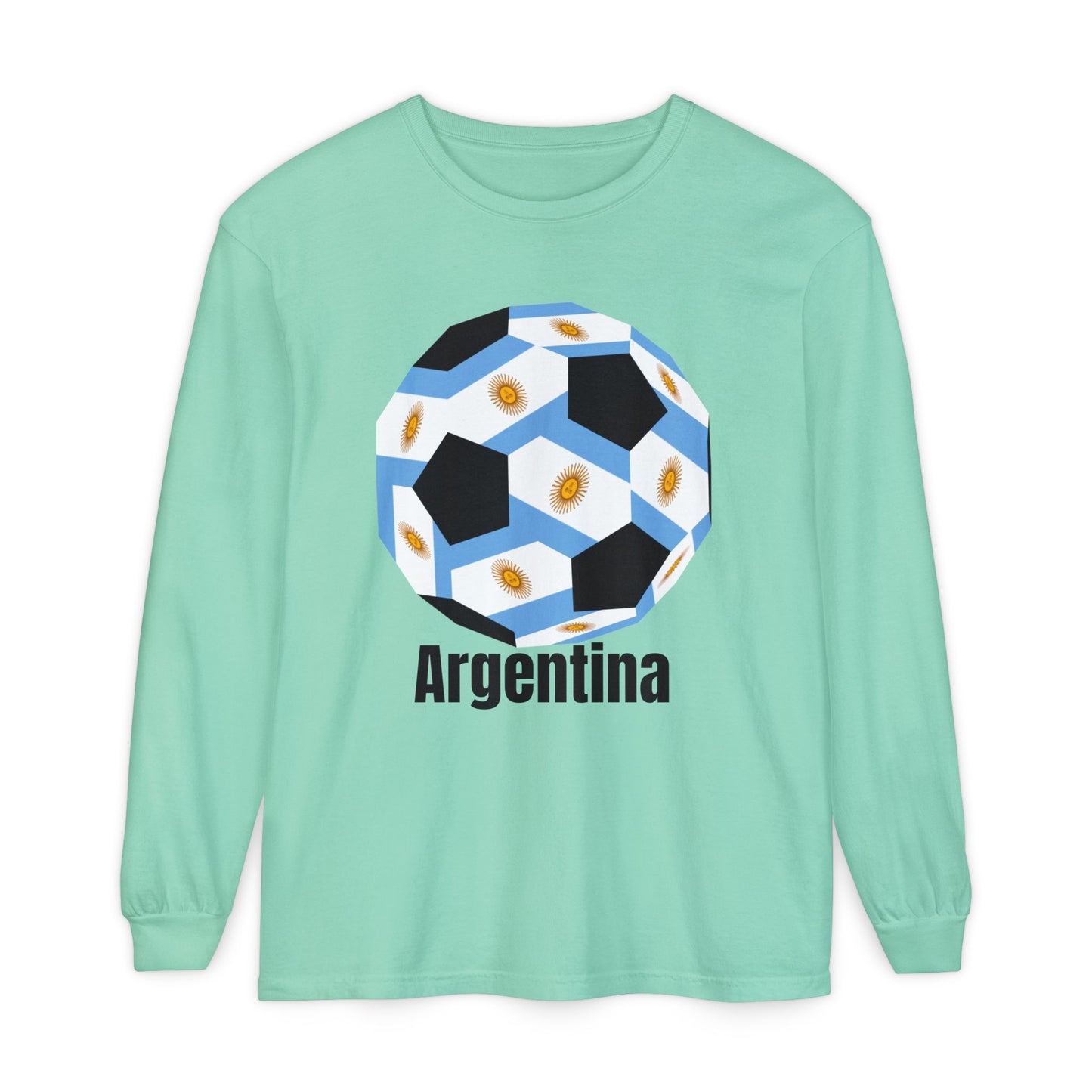 Argentina Fan Specialty Soccer Ball Design Long Sleeve Tee