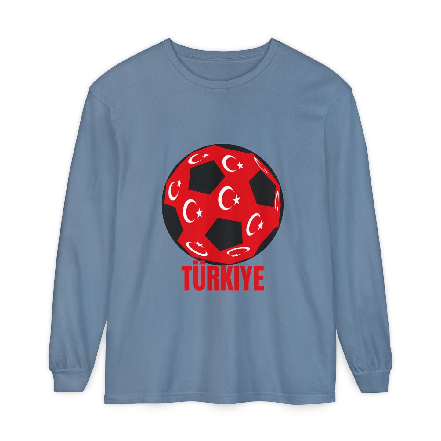 Türkiye Fan Specialty Soccer Ball Design T Shirt Long Sleeve T-Shirt Red Text