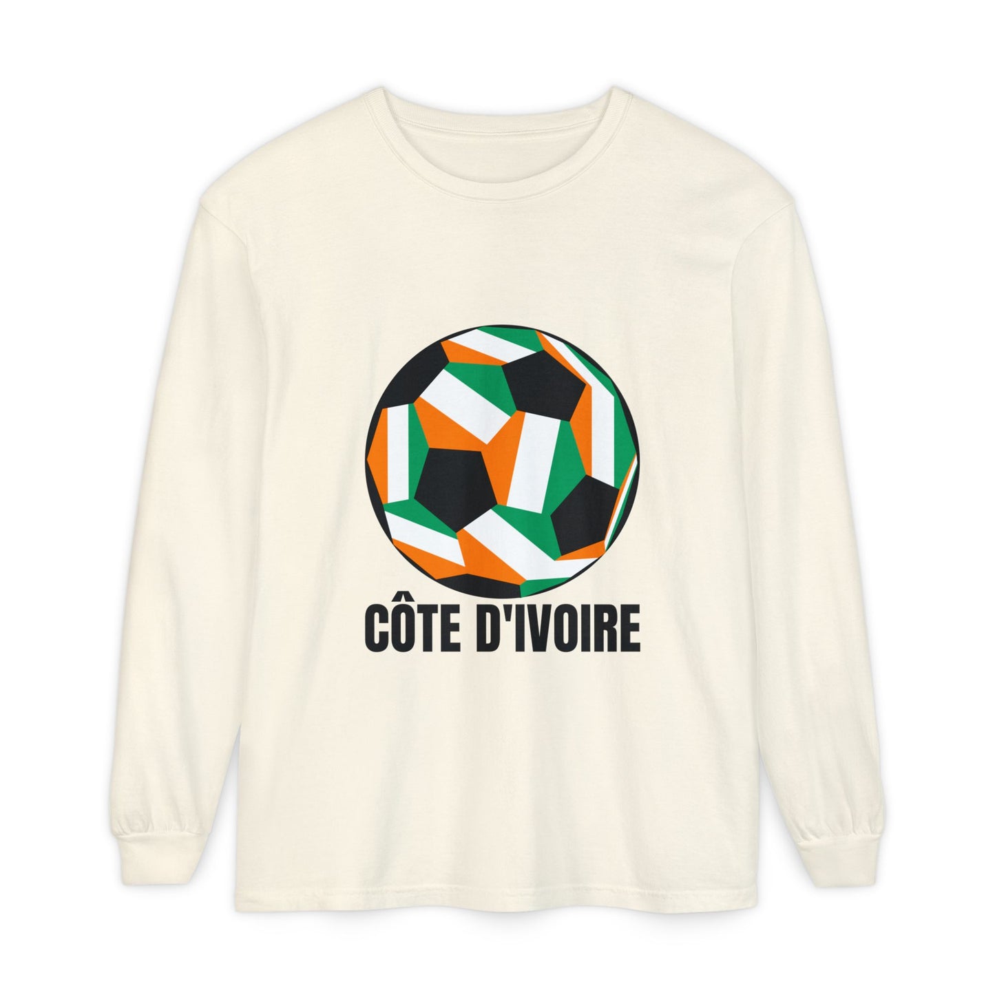 Cote D Ivoire Fan Specialty Soccer Ball Design Long Sleeve Tee