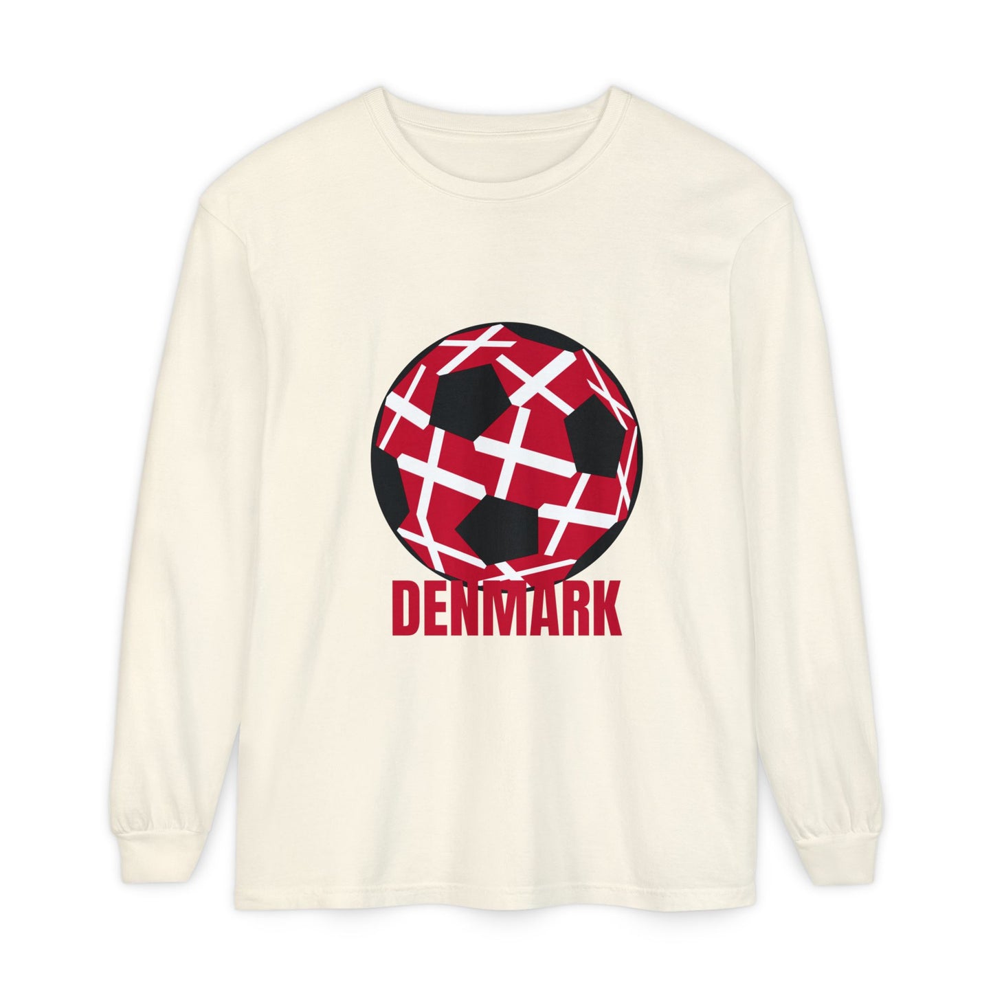 Denmark Fan Specialty Soccer Ball Design Long Sleeve Tee