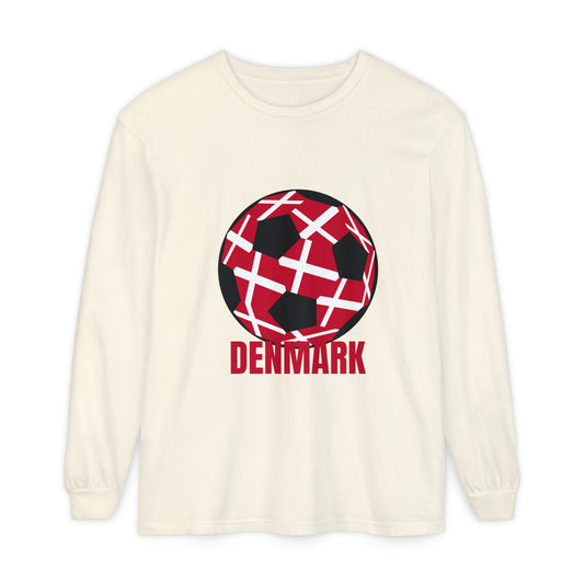Denmark Fan Specialty Soccer Ball Design Long Sleeve Tee